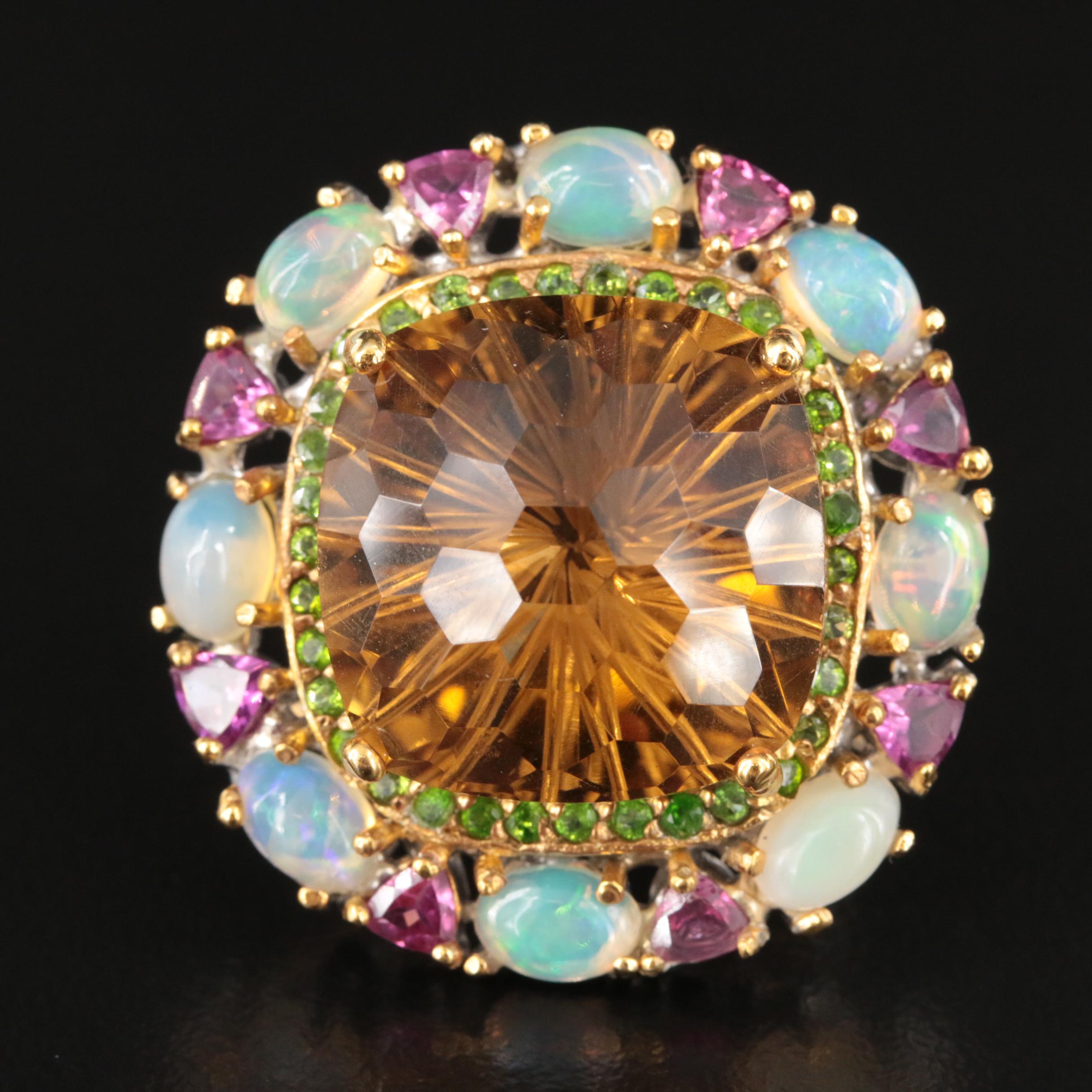 Sterling Citrine, Opal and Garnet Ring