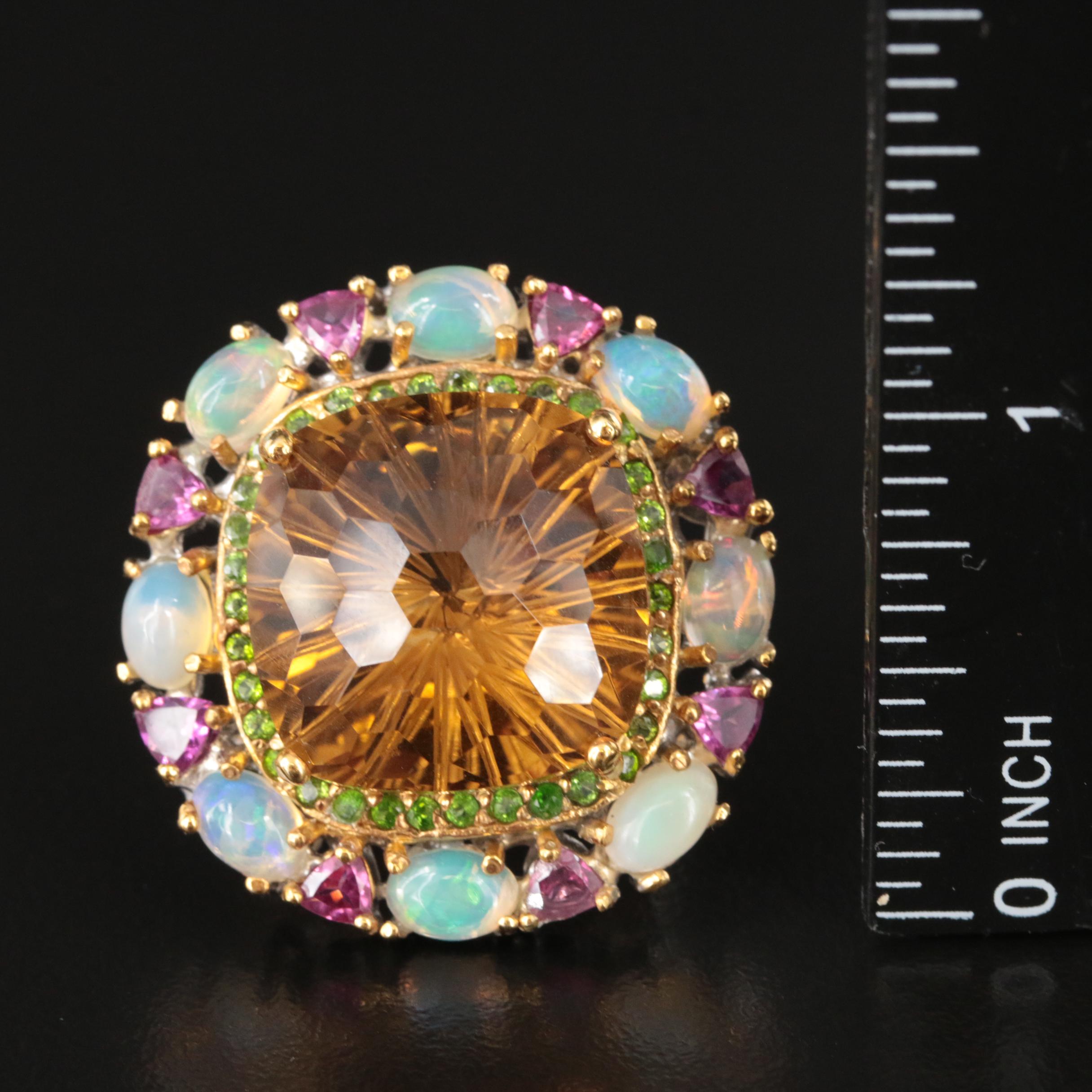 Sterling Citrine, Opal and Garnet Ring
