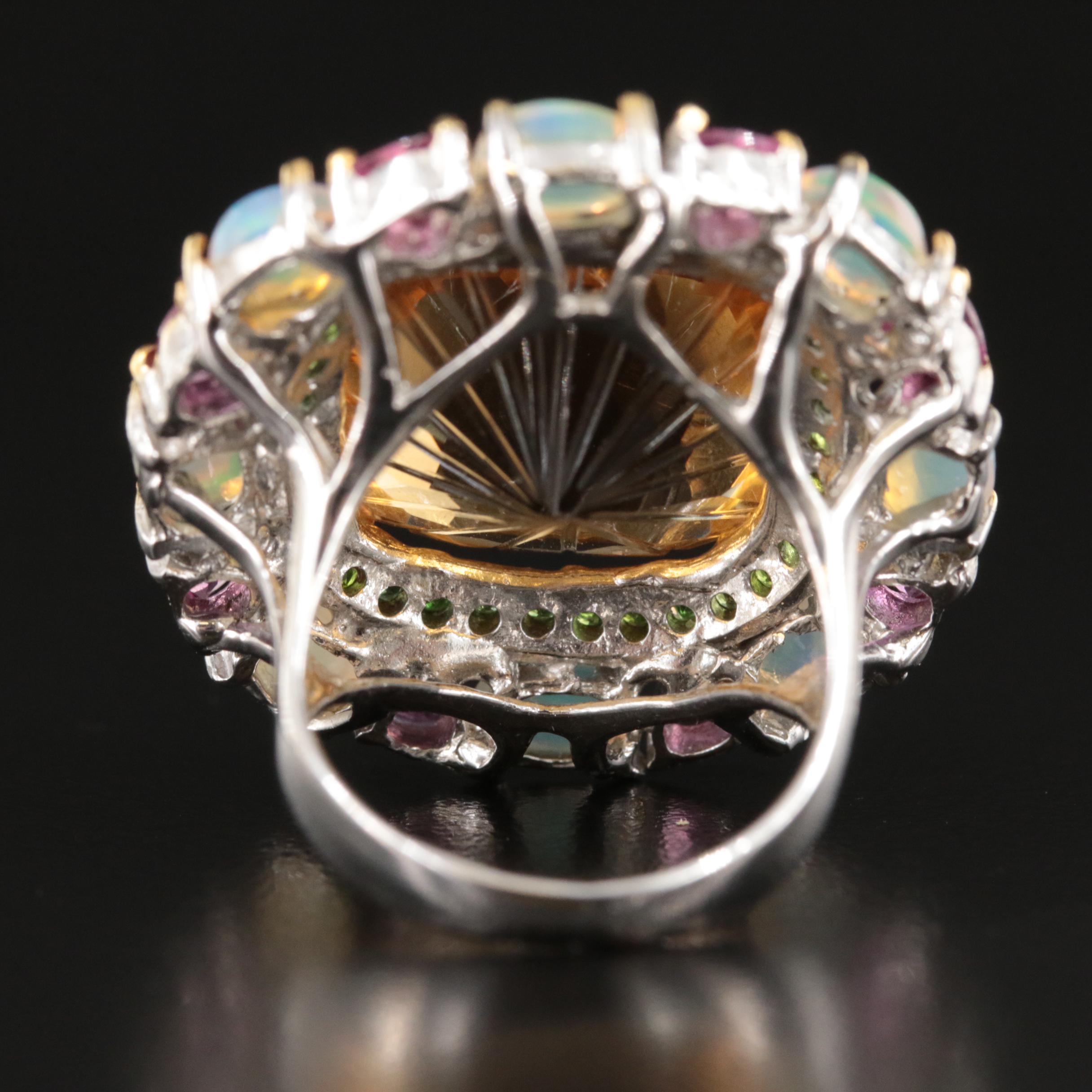 Sterling Citrine, Opal and Garnet Ring