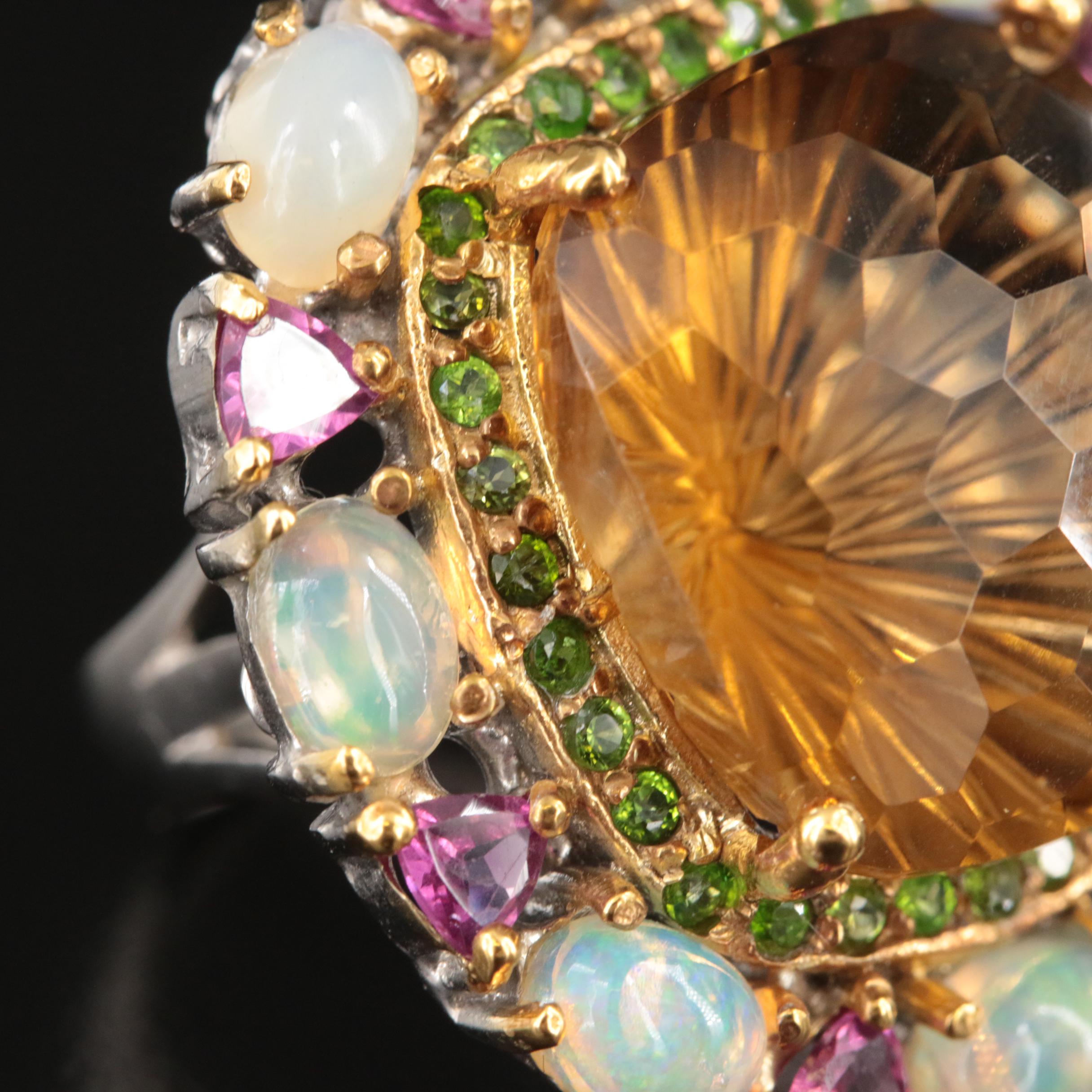 Sterling Citrine, Opal and Garnet Ring
