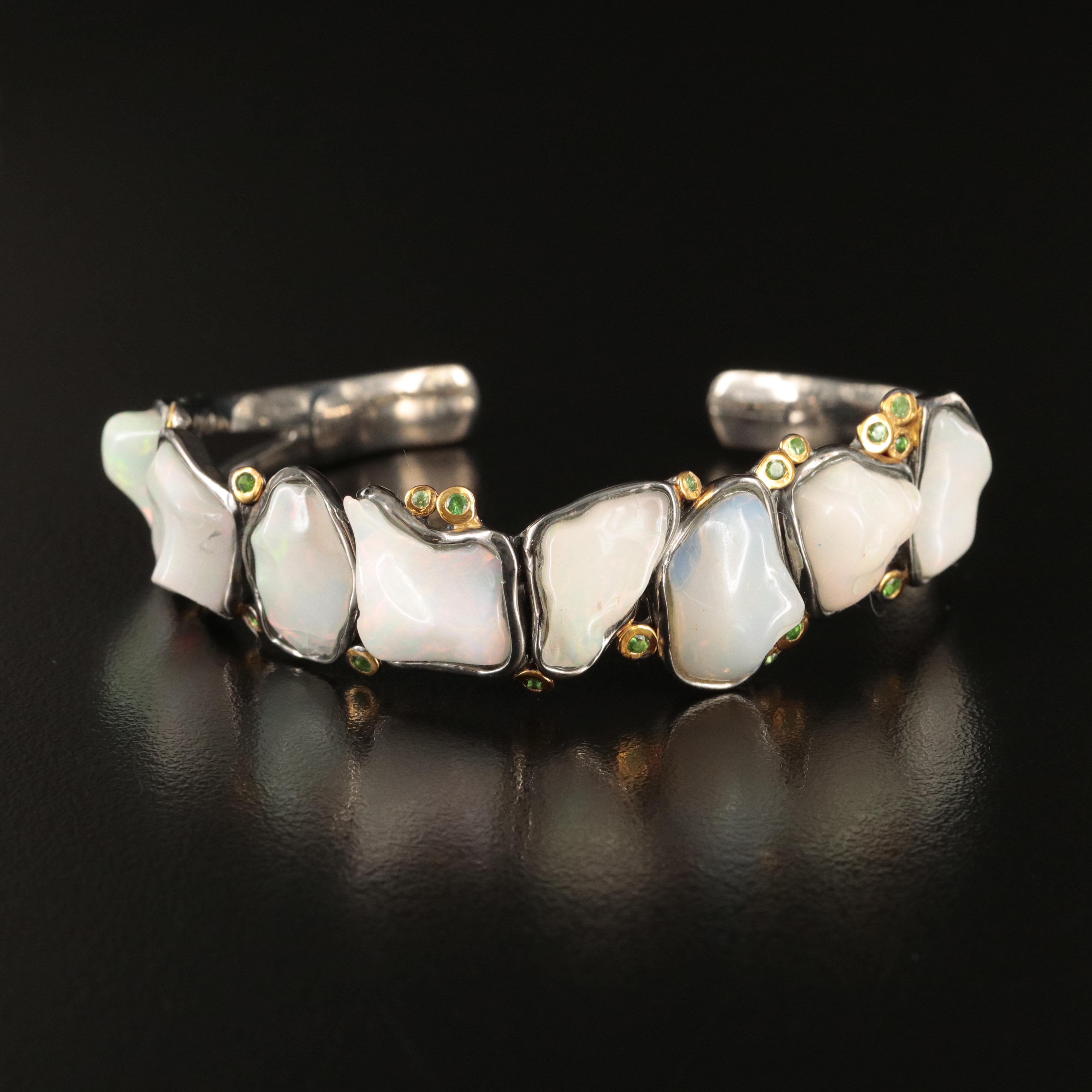 Sterling Opal and Diopside Cuff