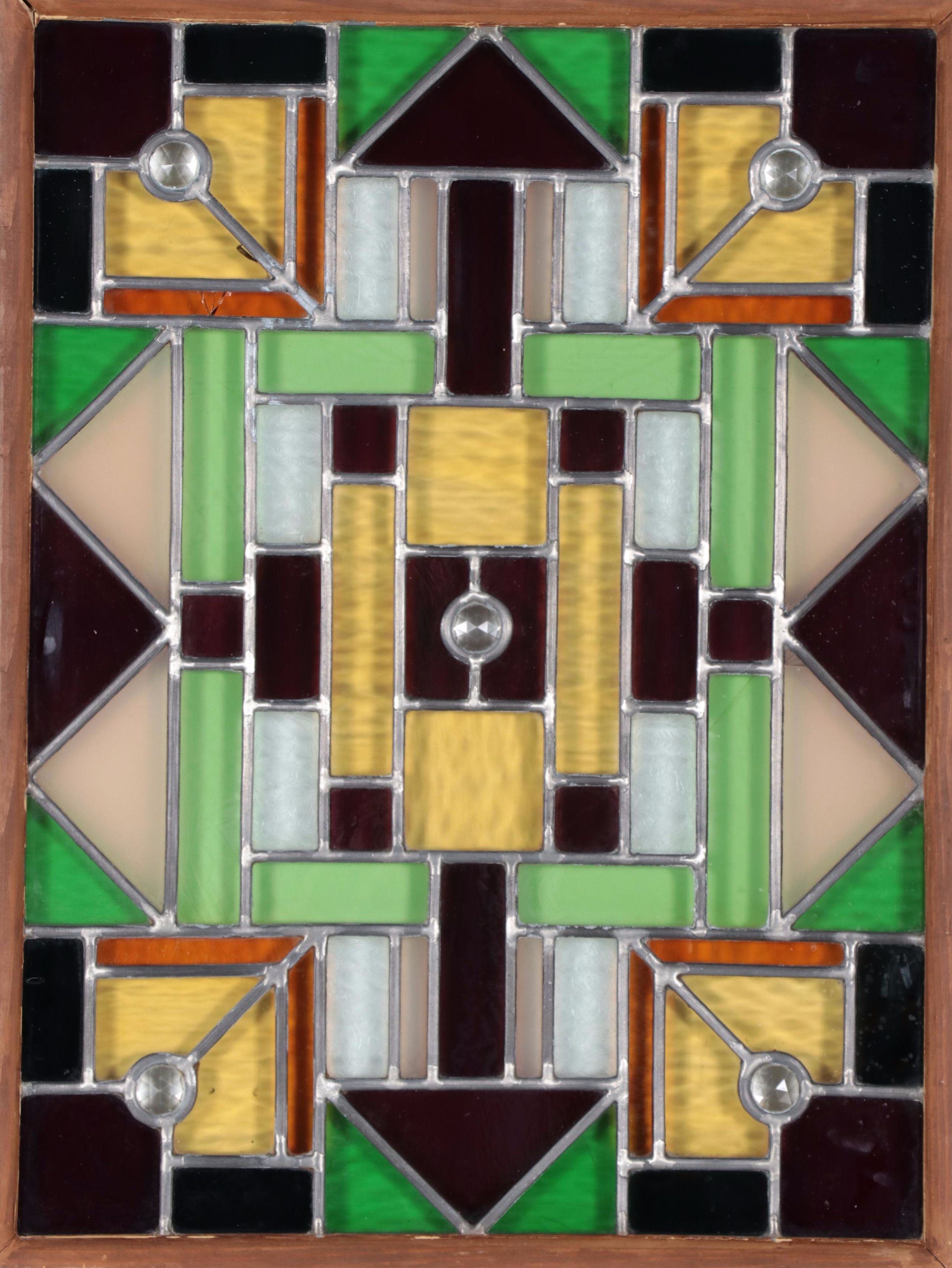 Geometric Stained and Etched Glass Hanging Panel