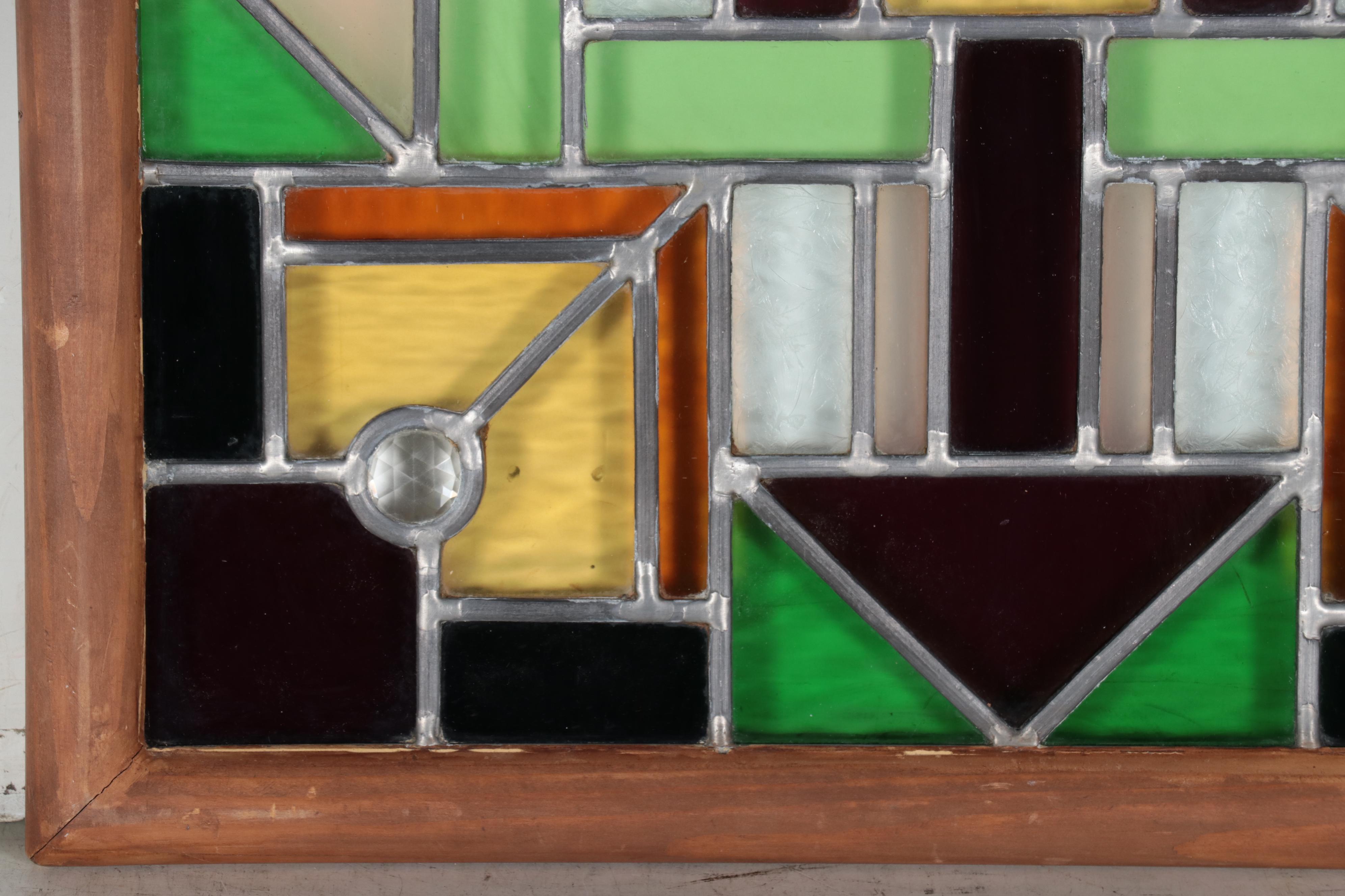 Geometric Stained and Etched Glass Hanging Panel