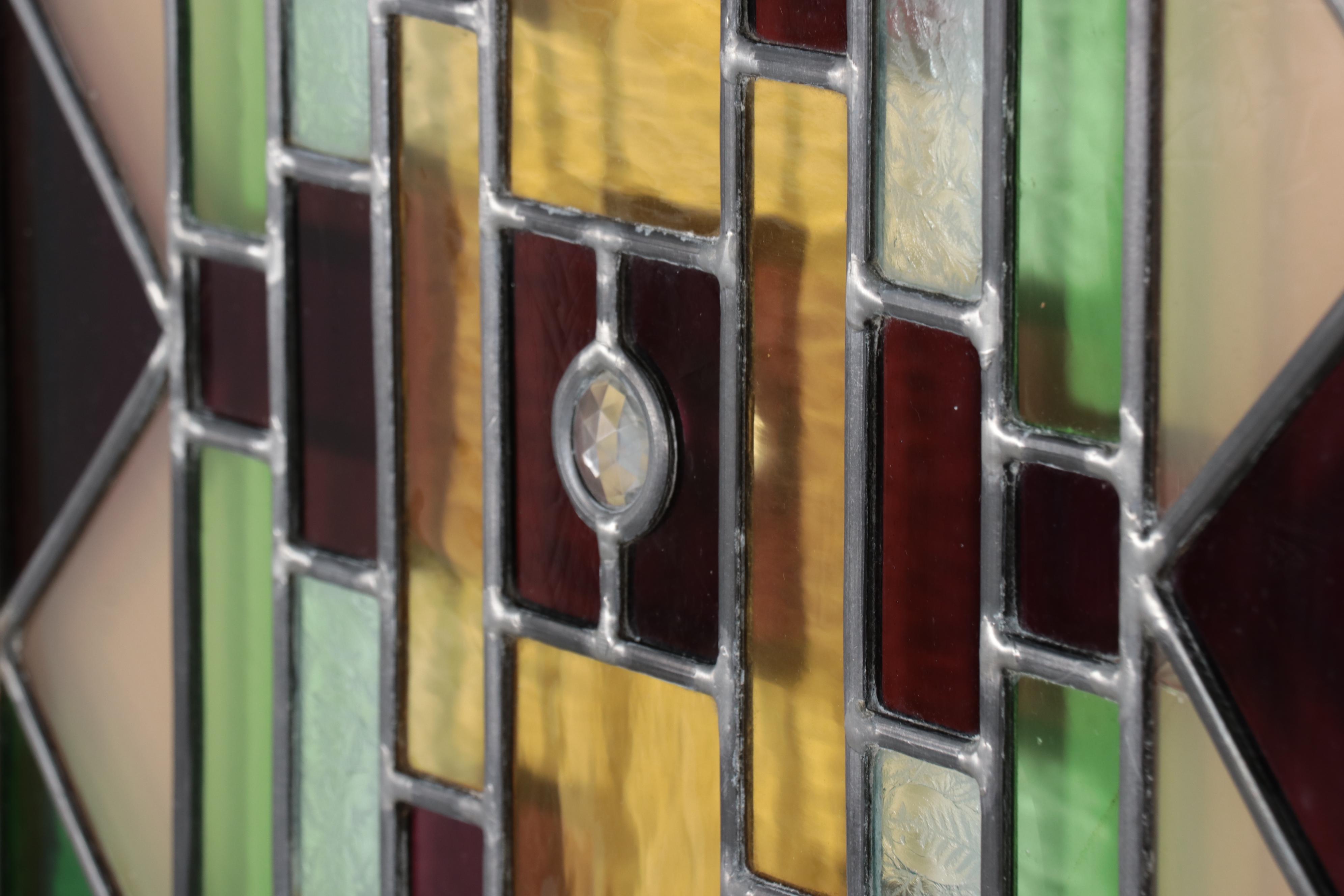 Geometric Stained and Etched Glass Hanging Panel