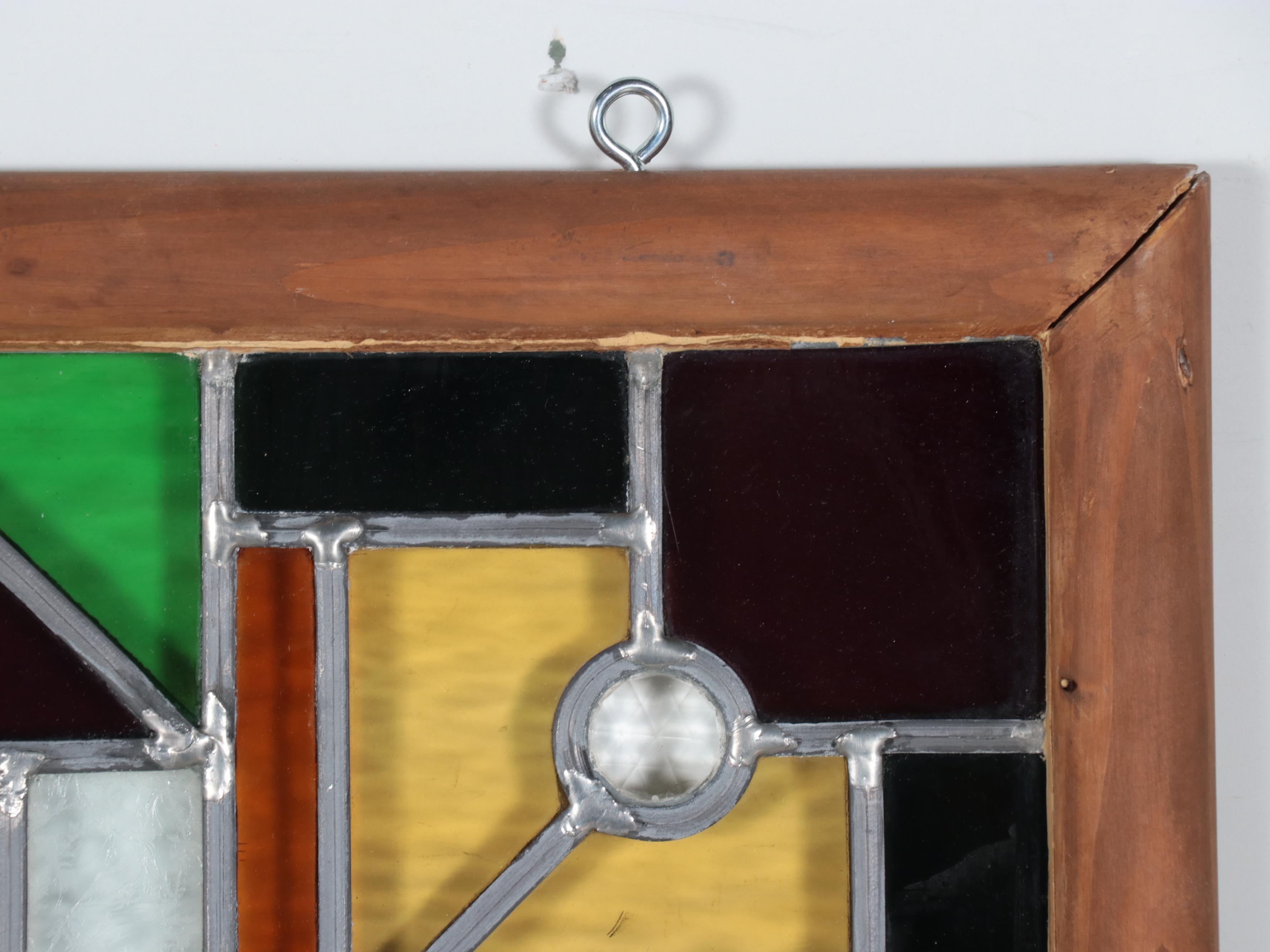 Geometric Stained and Etched Glass Hanging Panel