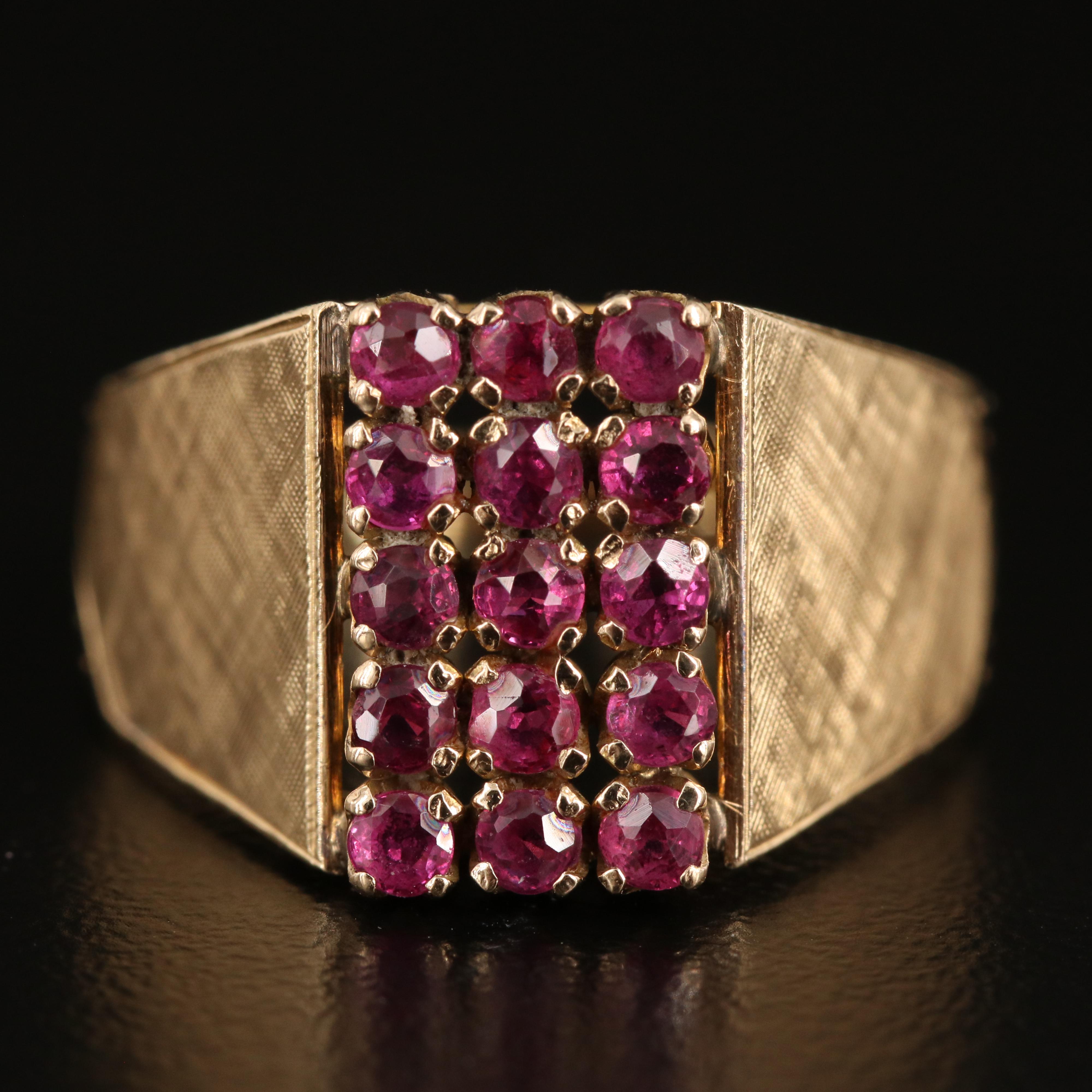 Vintage 14K Ruby Ring with Florentine Finish Shoulders