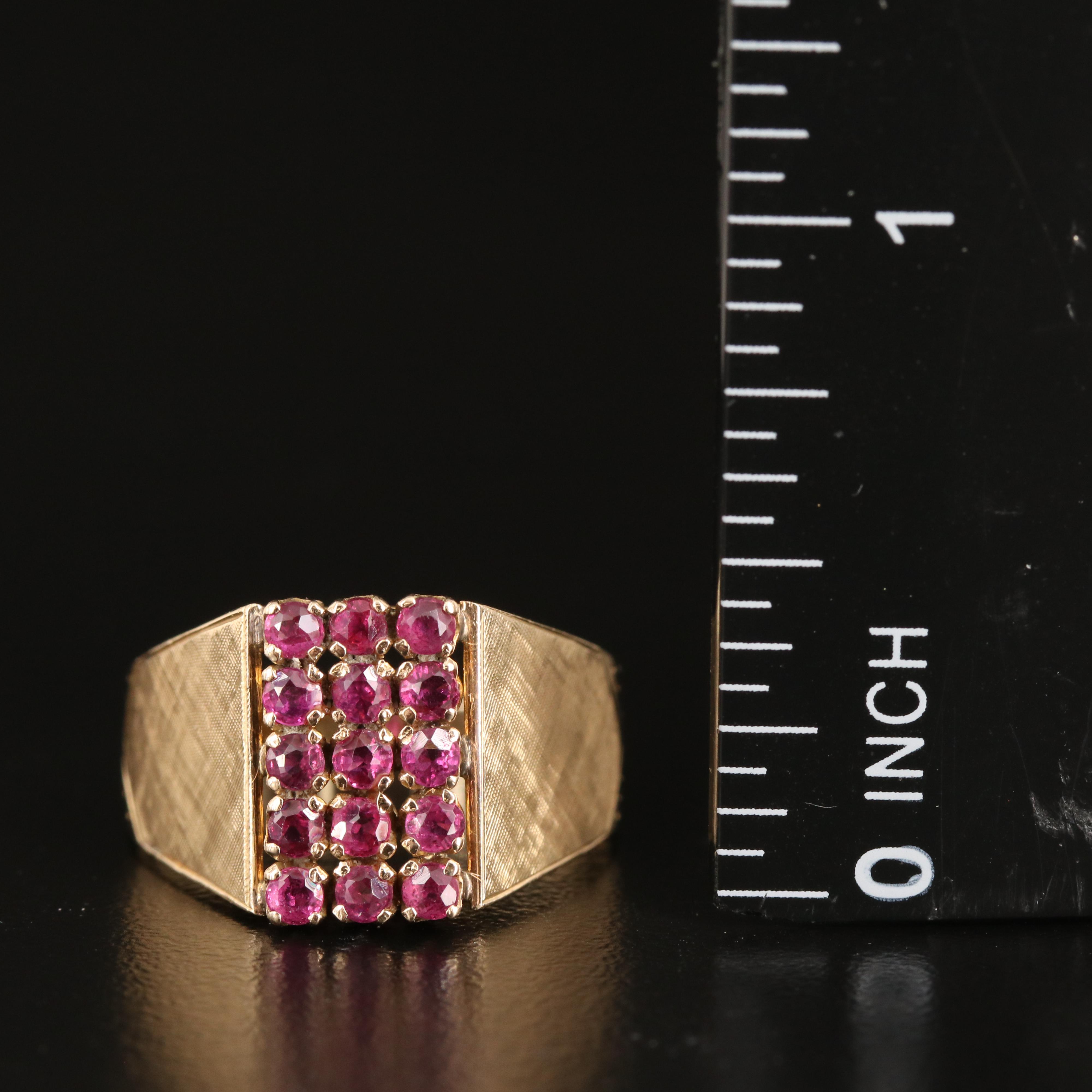 Vintage 14K Ruby Ring with Florentine Finish Shoulders