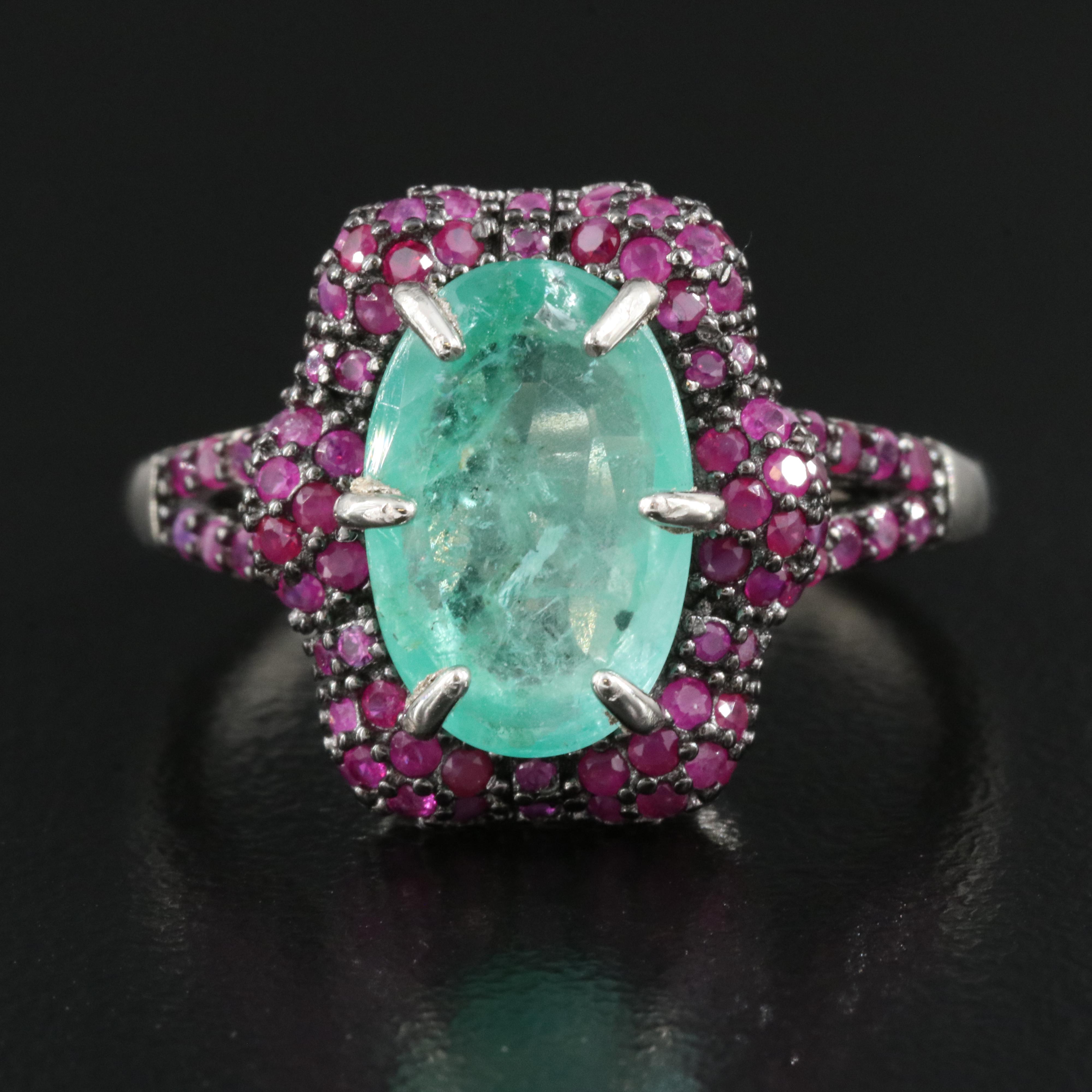 Sterling Emerald and Ruby Ring