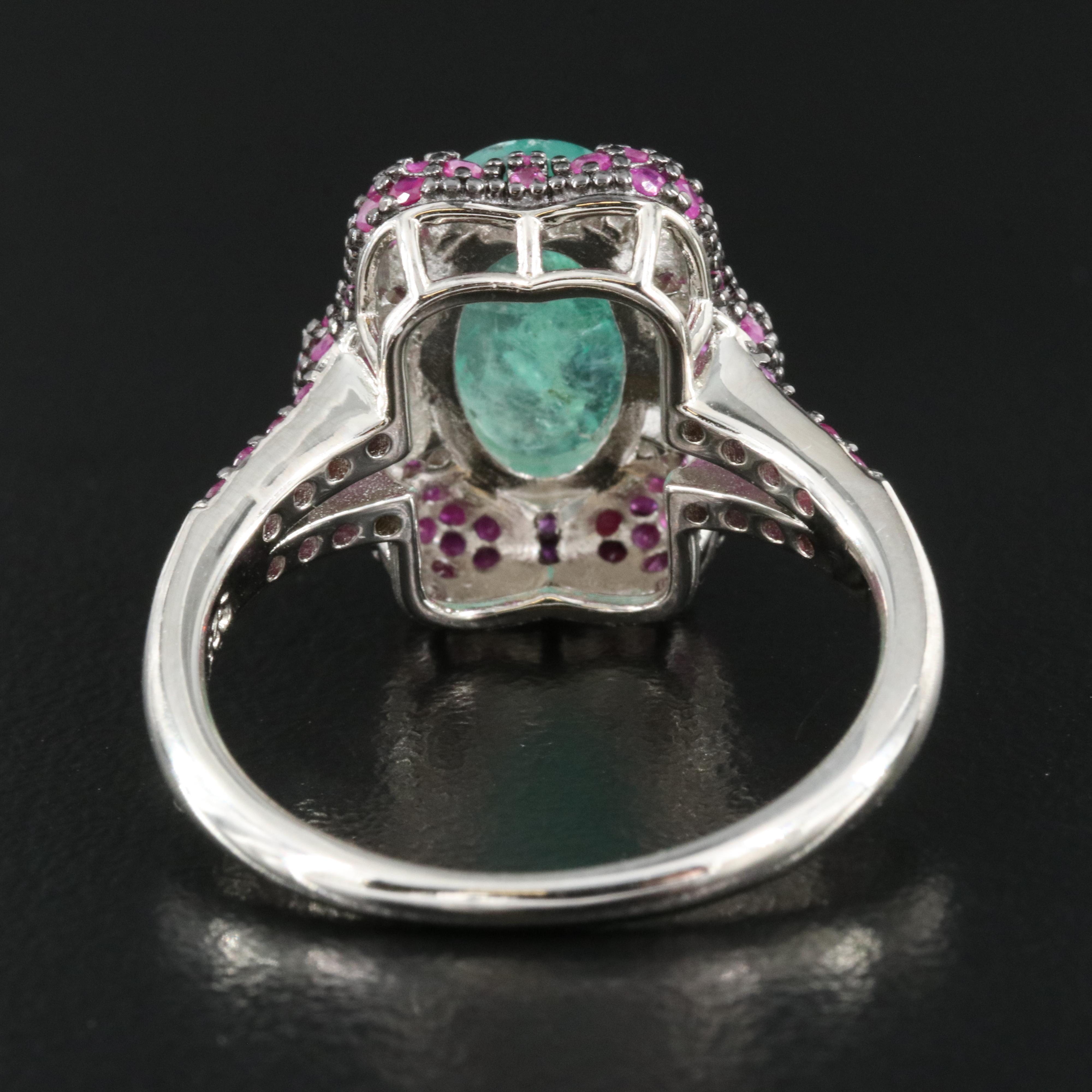 Sterling Emerald and Ruby Ring