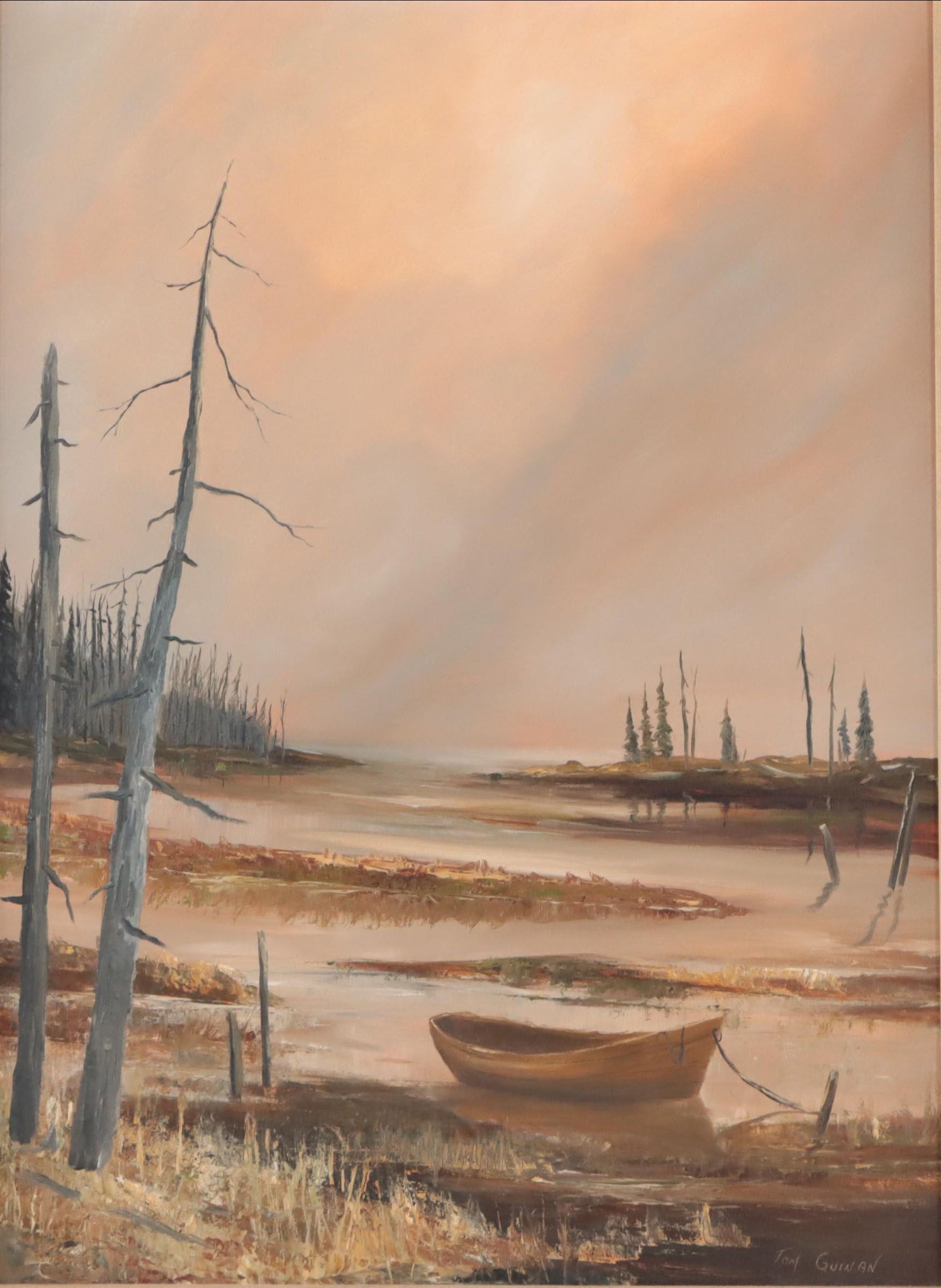 Tom Guinan Marsh Landscape Oil Painting, Late 20th Century