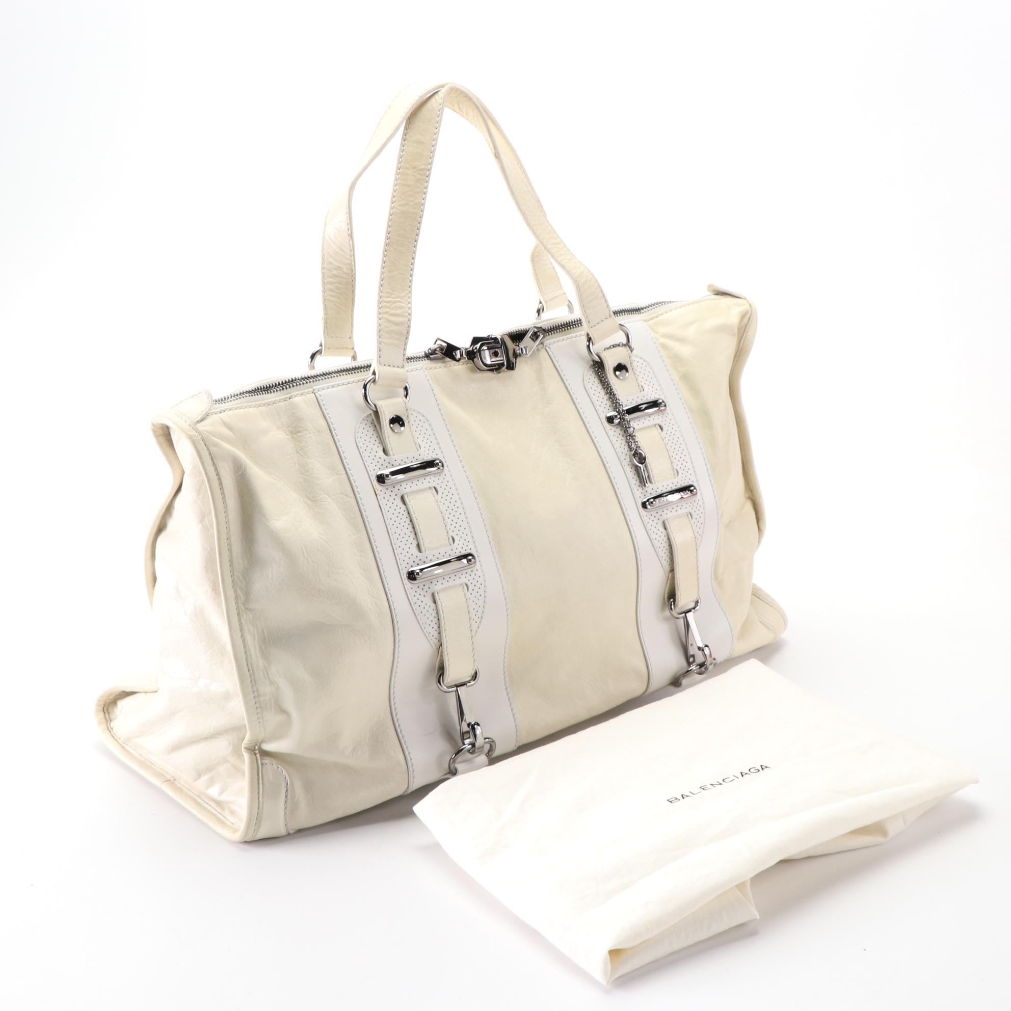 Balenciaga Perforated Hook Tote in Praline Agneau Leather