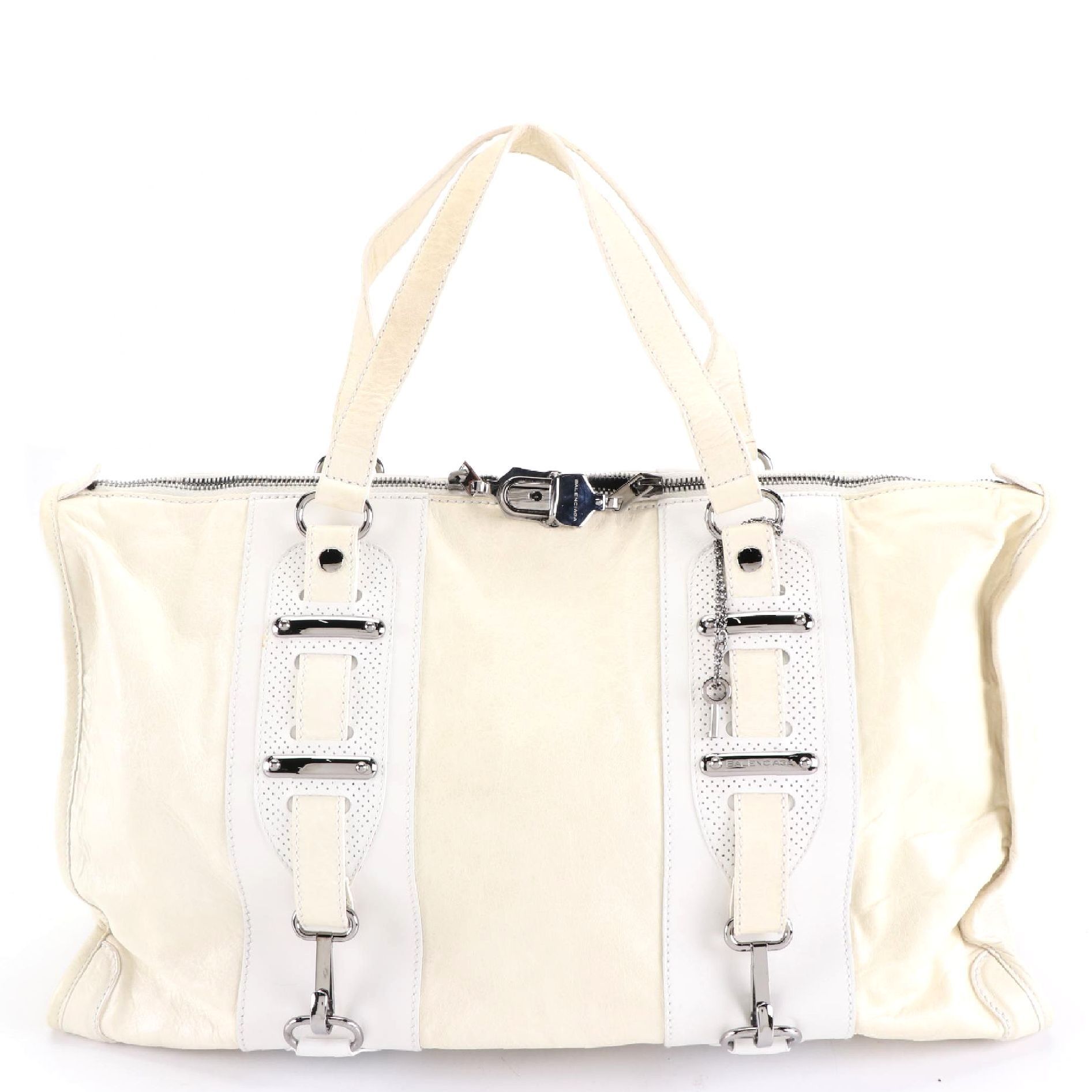 Balenciaga Perforated Hook Tote in Praline Agneau Leather