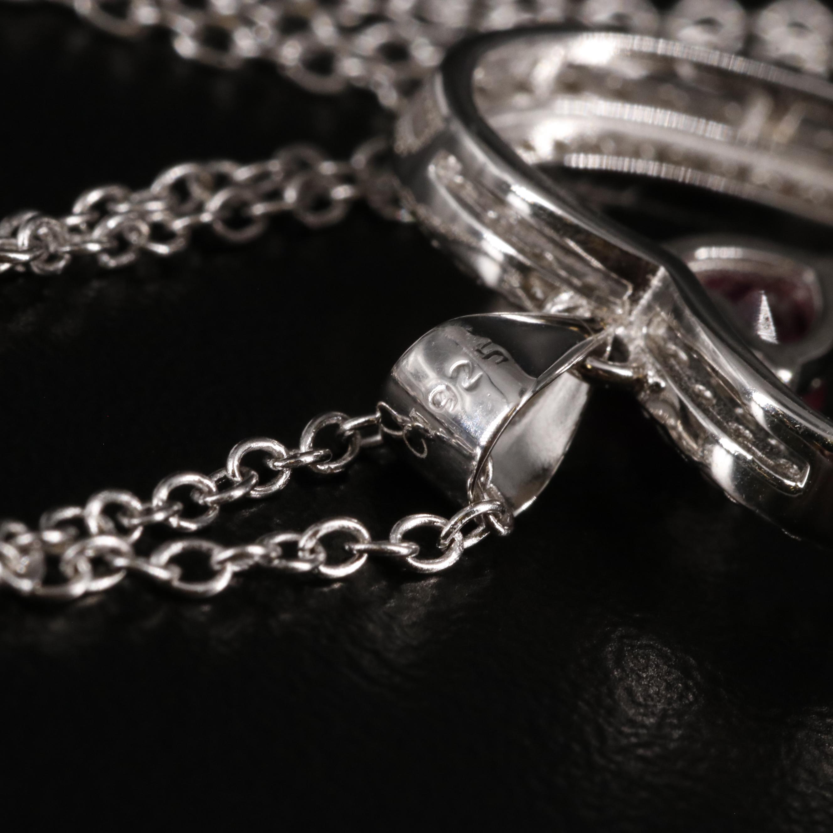 Sterling Ruby and White Sapphire Heart Pendant Necklace