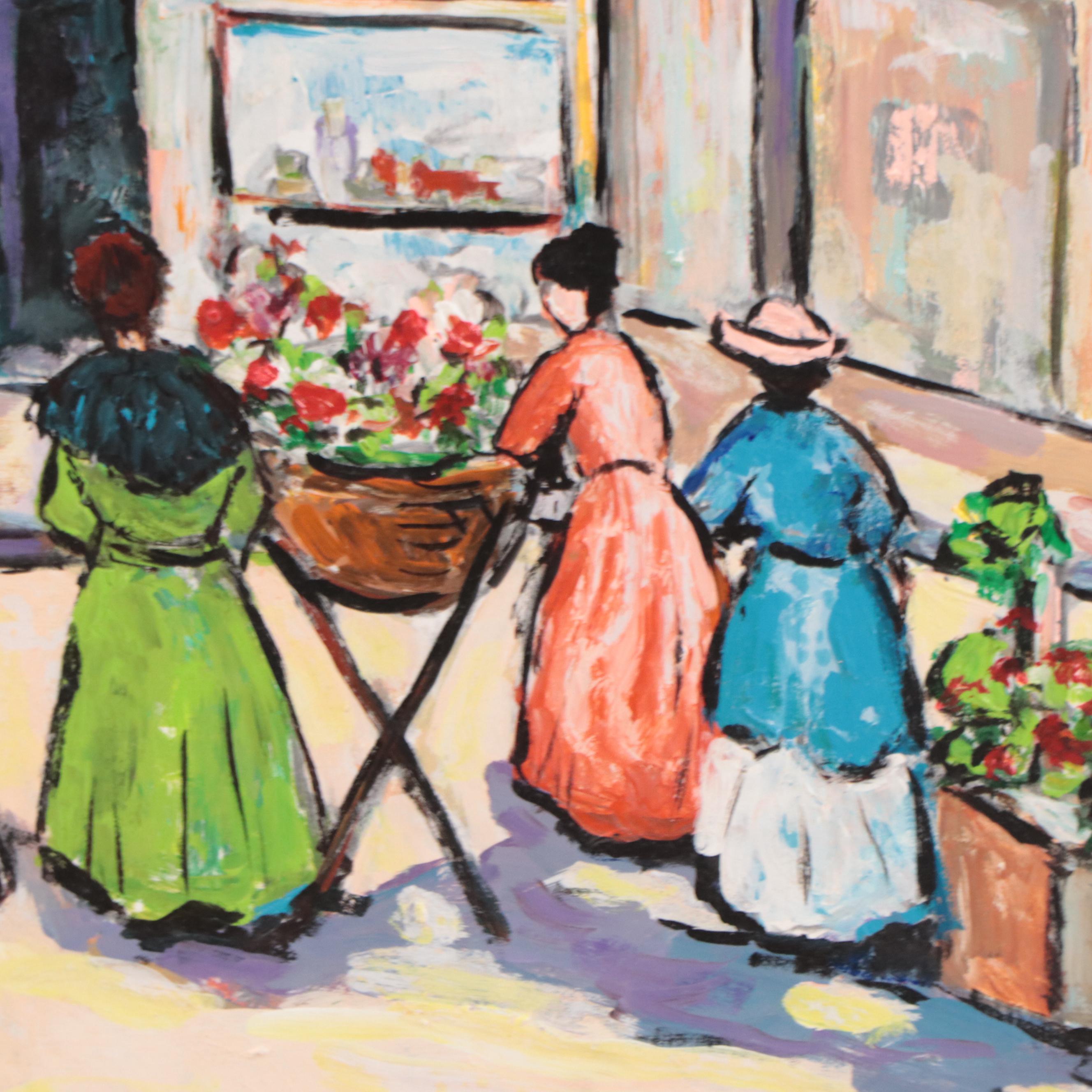 Sam Girard Oil Painting of Street Scene, 1974