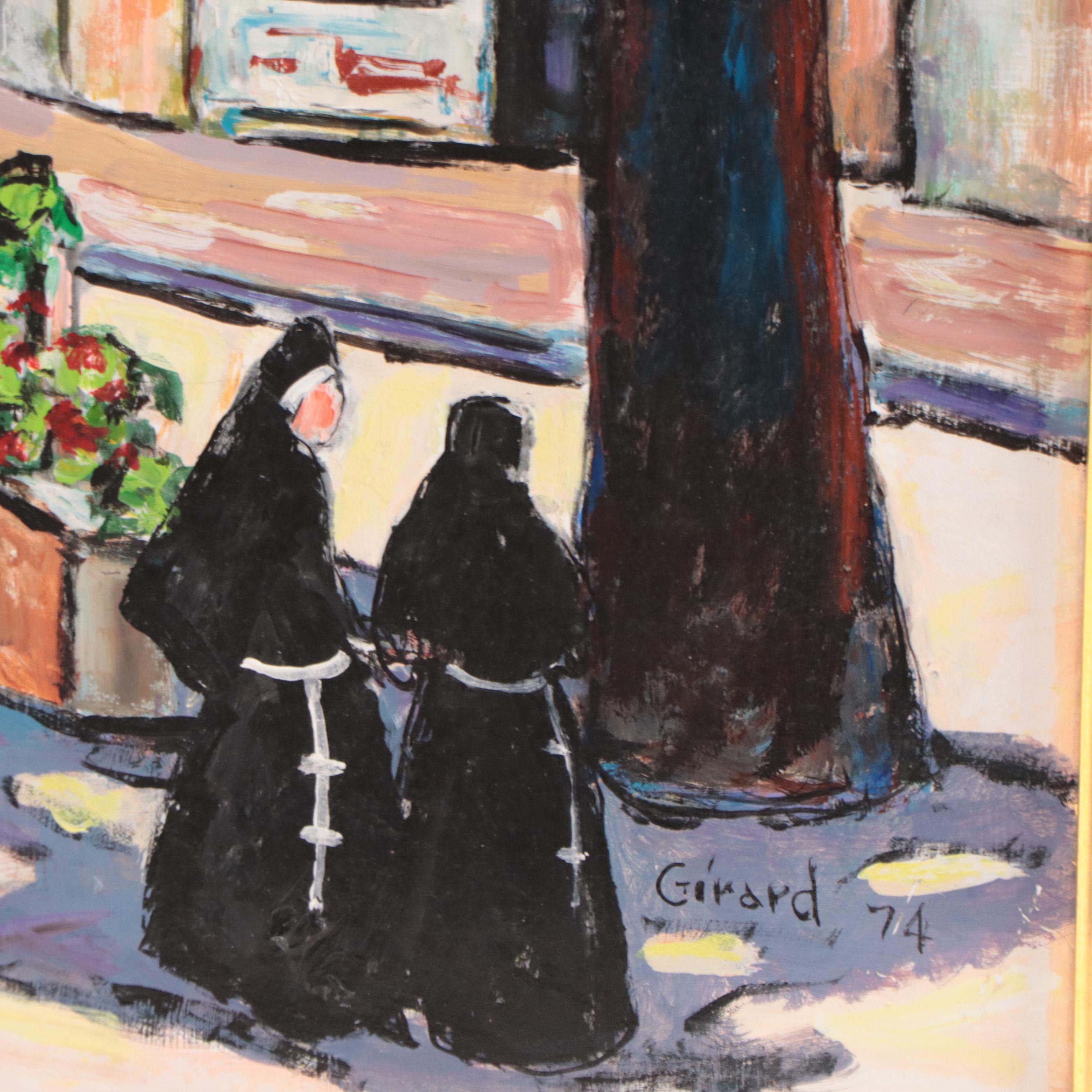 Sam Girard Oil Painting of Street Scene, 1974