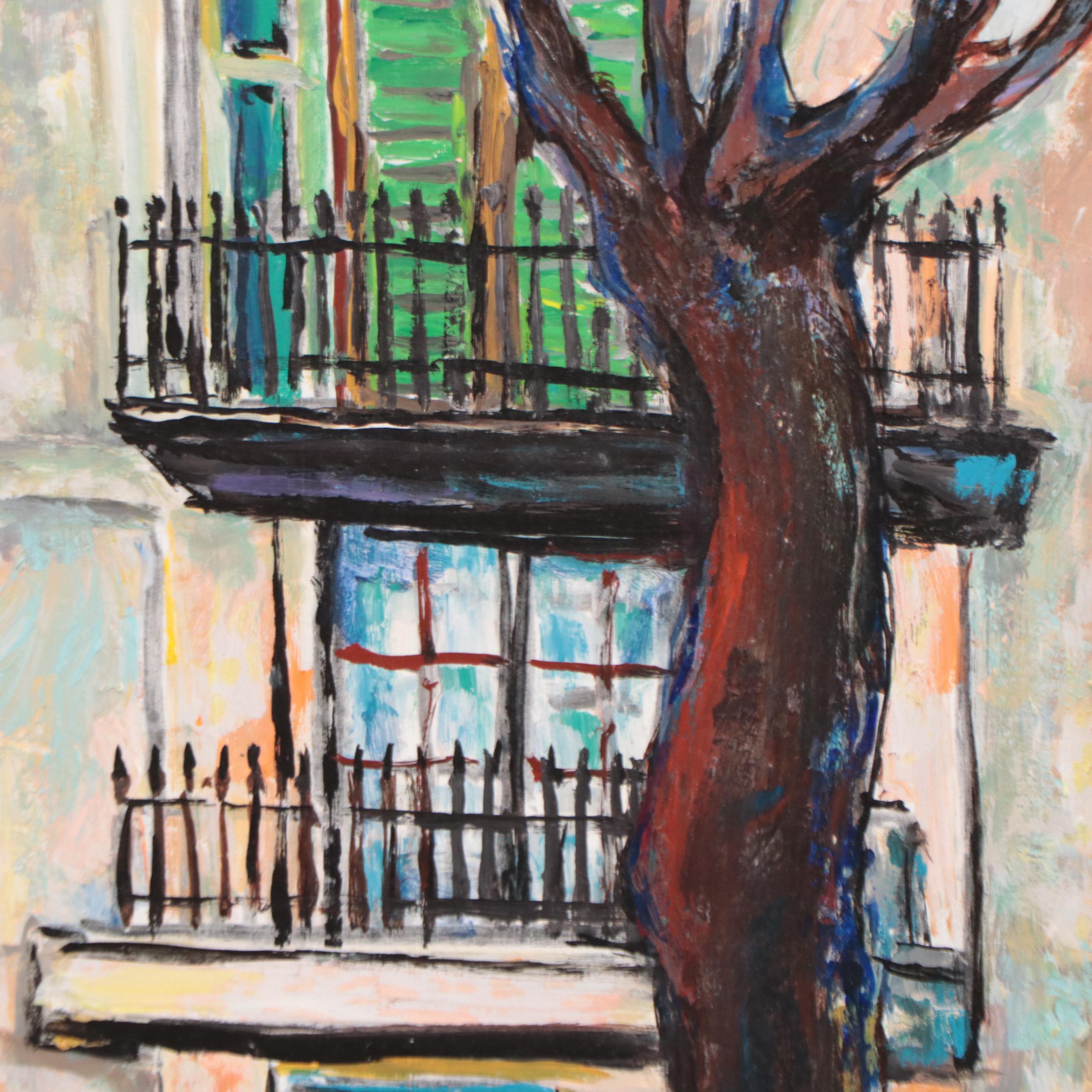 Sam Girard Oil Painting of Street Scene, 1974