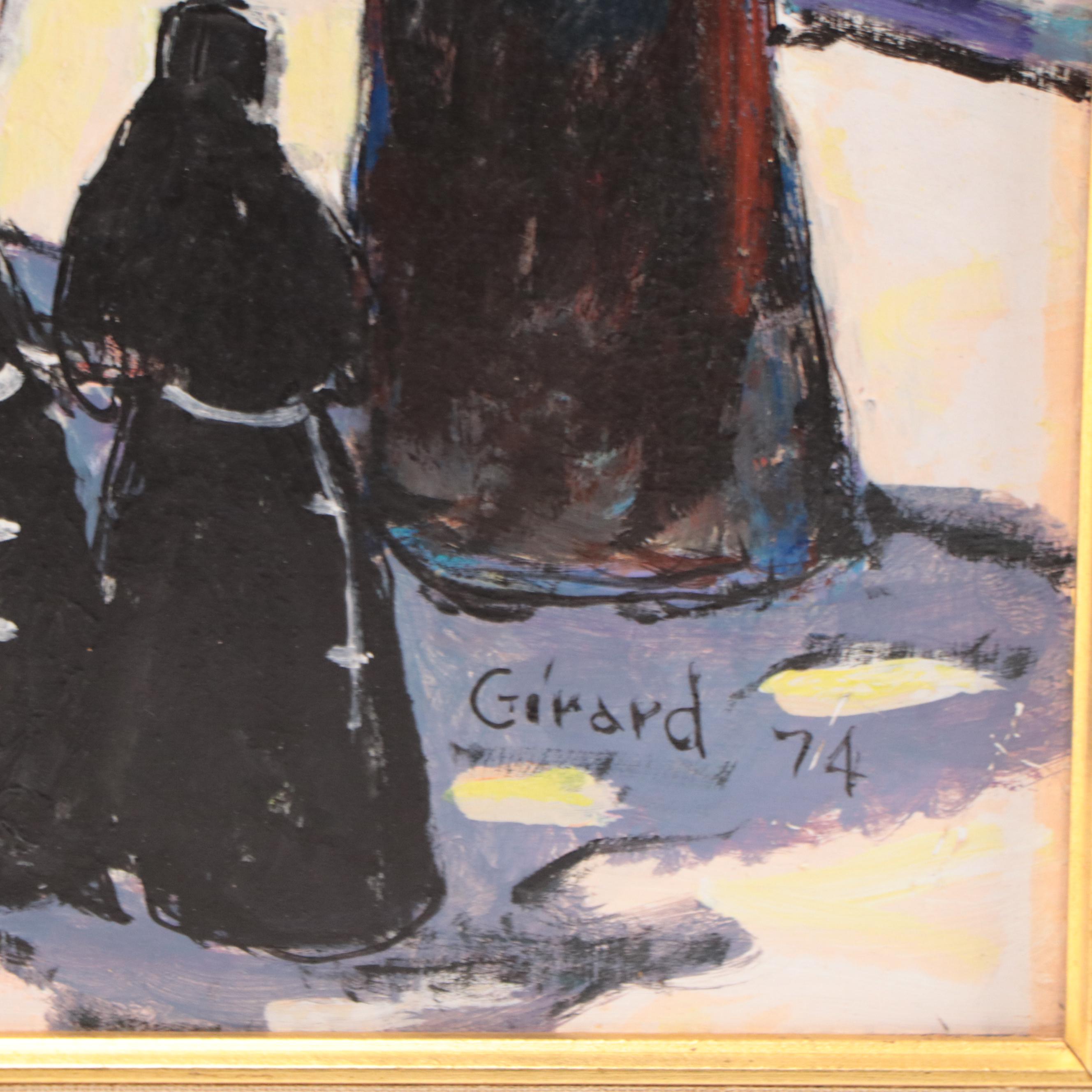 Sam Girard Oil Painting of Street Scene, 1974