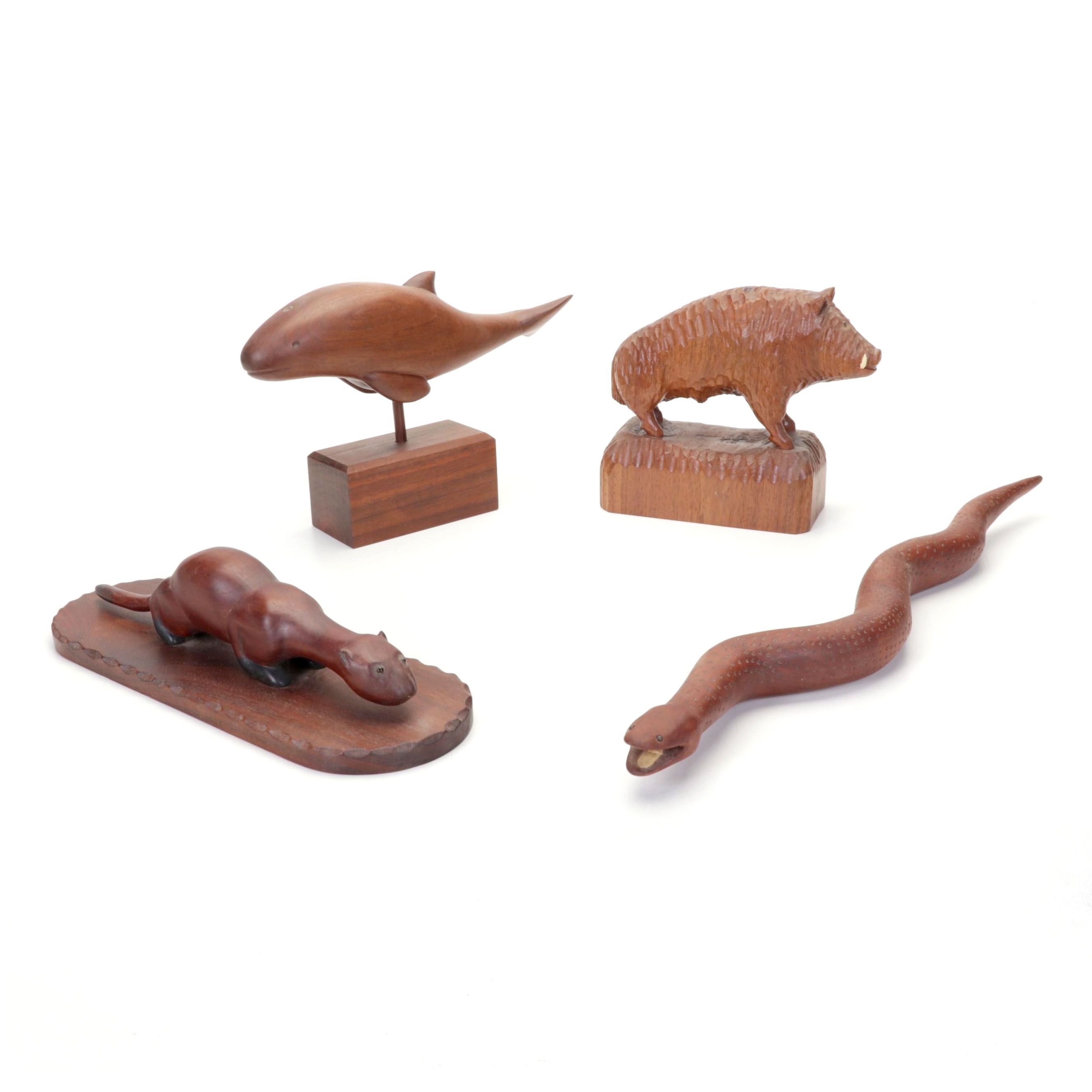 Bill Brammer Hand-Carved Folk Art Animal Sculptures, Late 20th Century