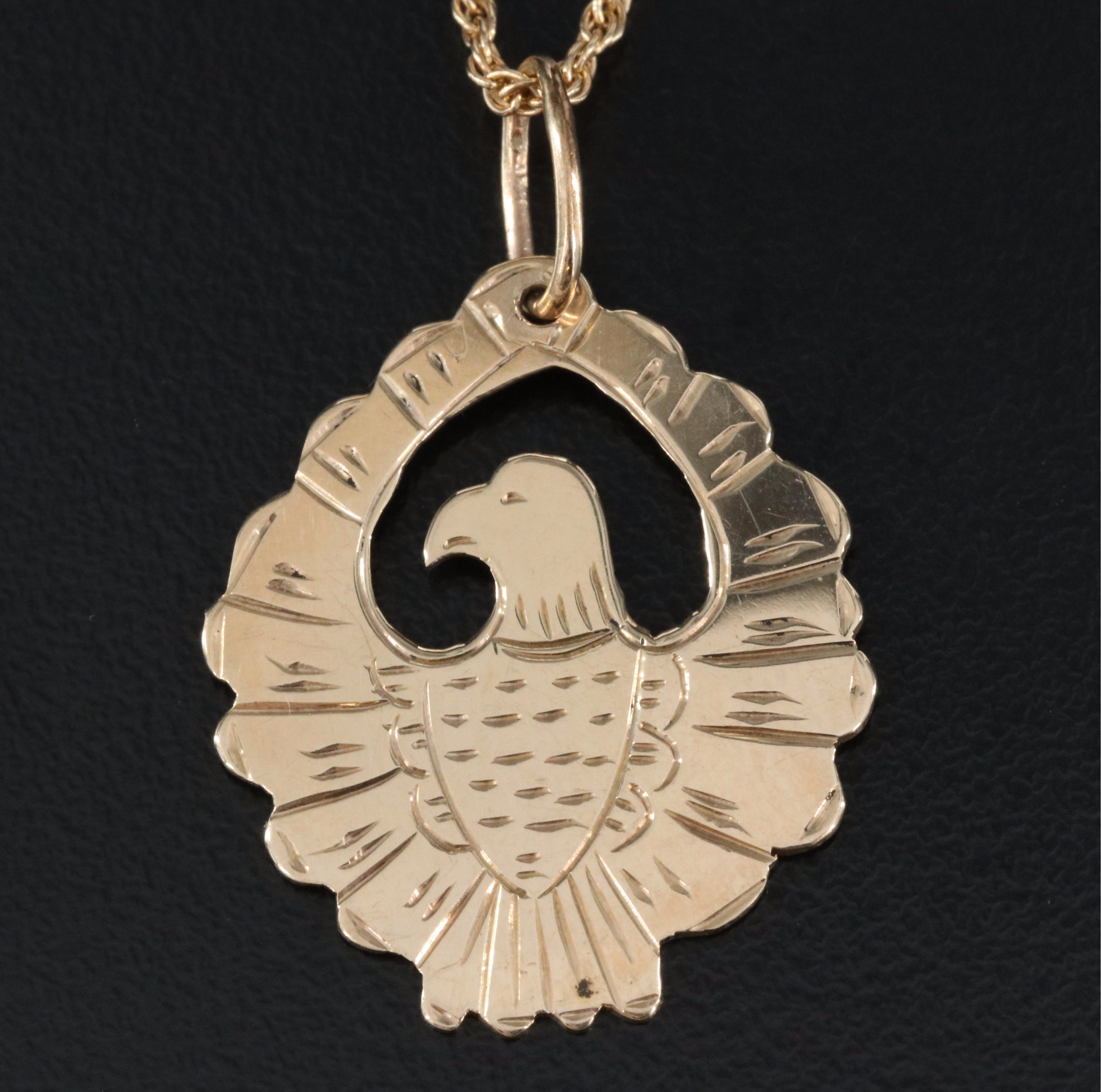 10K Eagle Stampwork Pendant on 14K Singapore Chain Necklace
