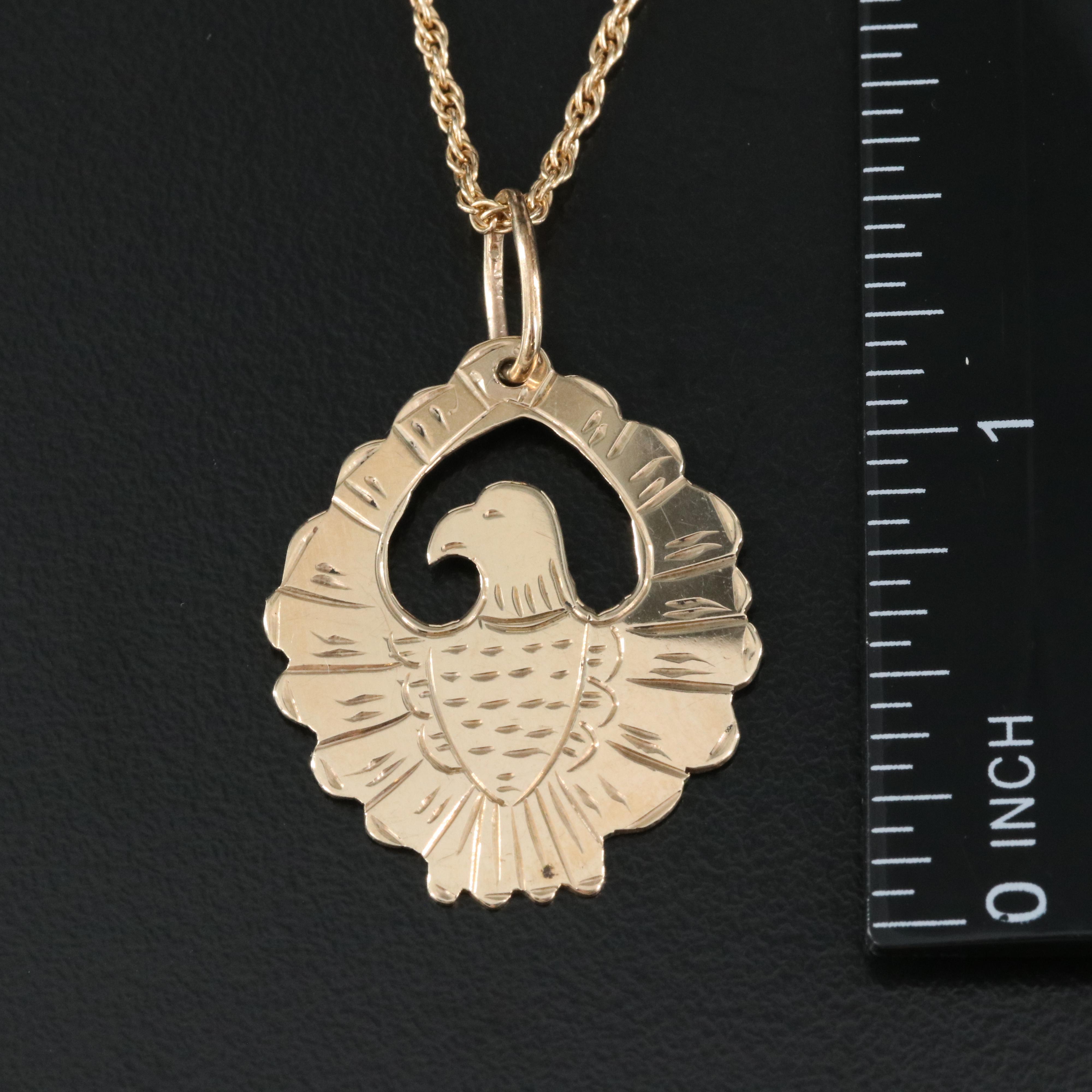10K Eagle Stampwork Pendant on 14K Singapore Chain Necklace