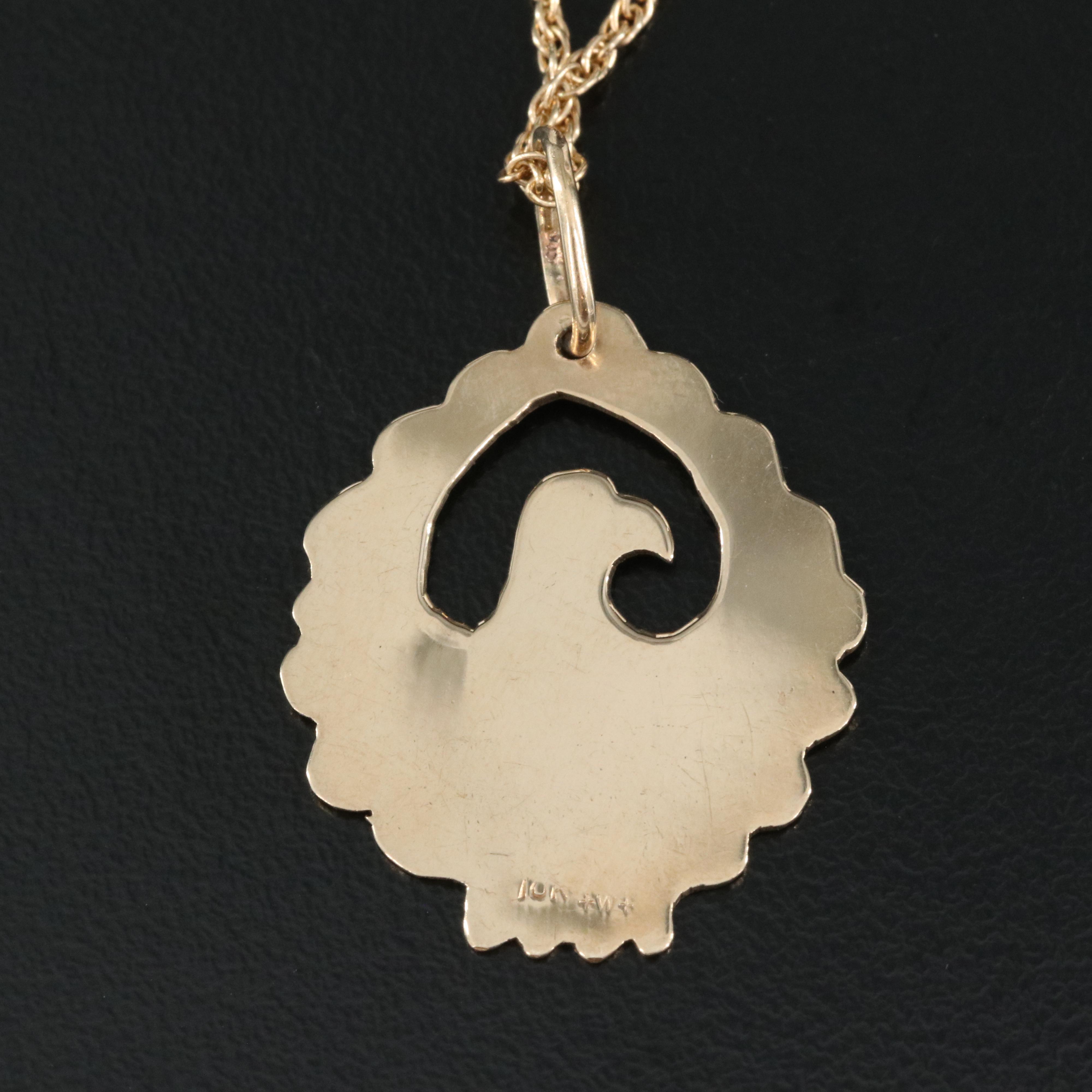 10K Eagle Stampwork Pendant on 14K Singapore Chain Necklace