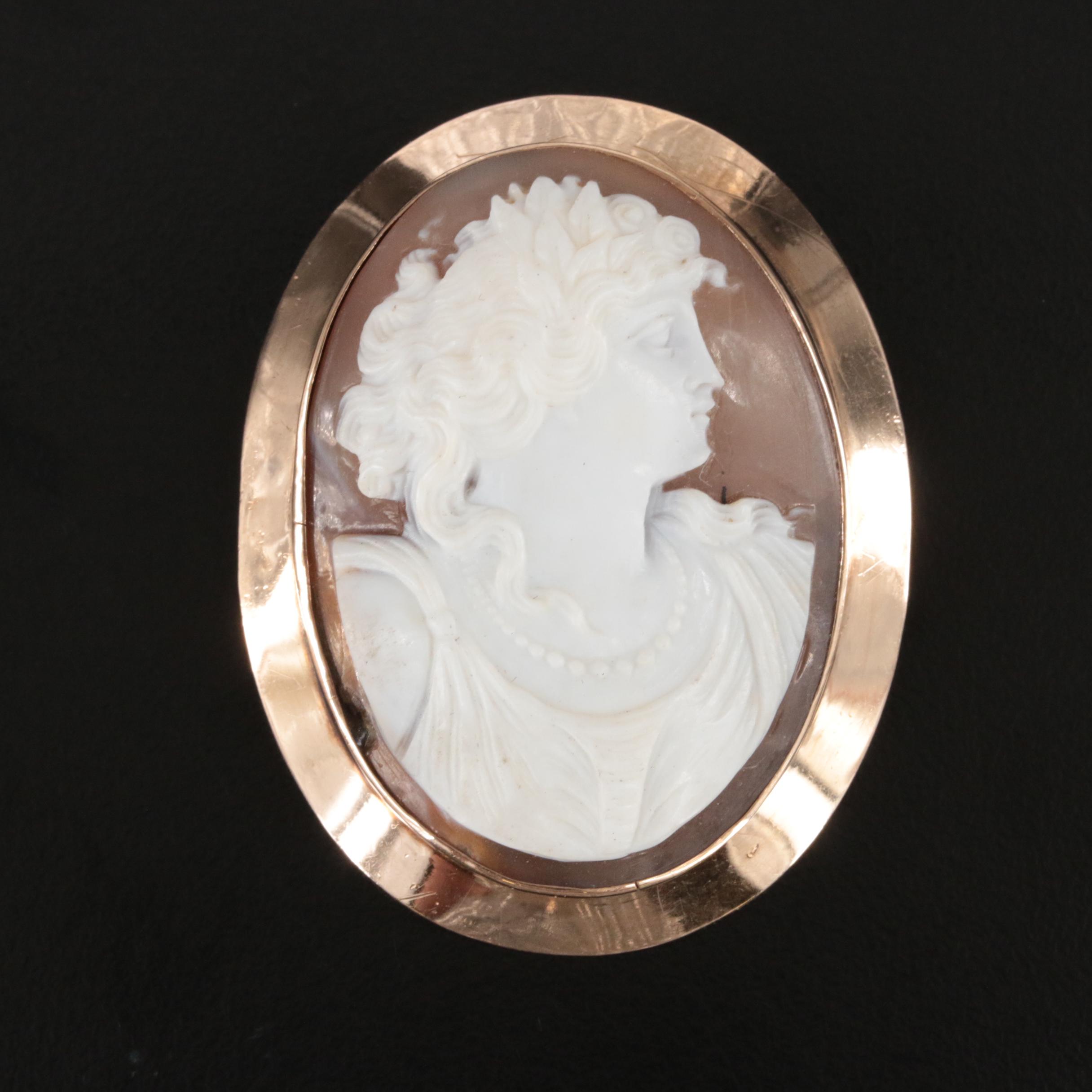 10K Shell Cameo Converter Brooch