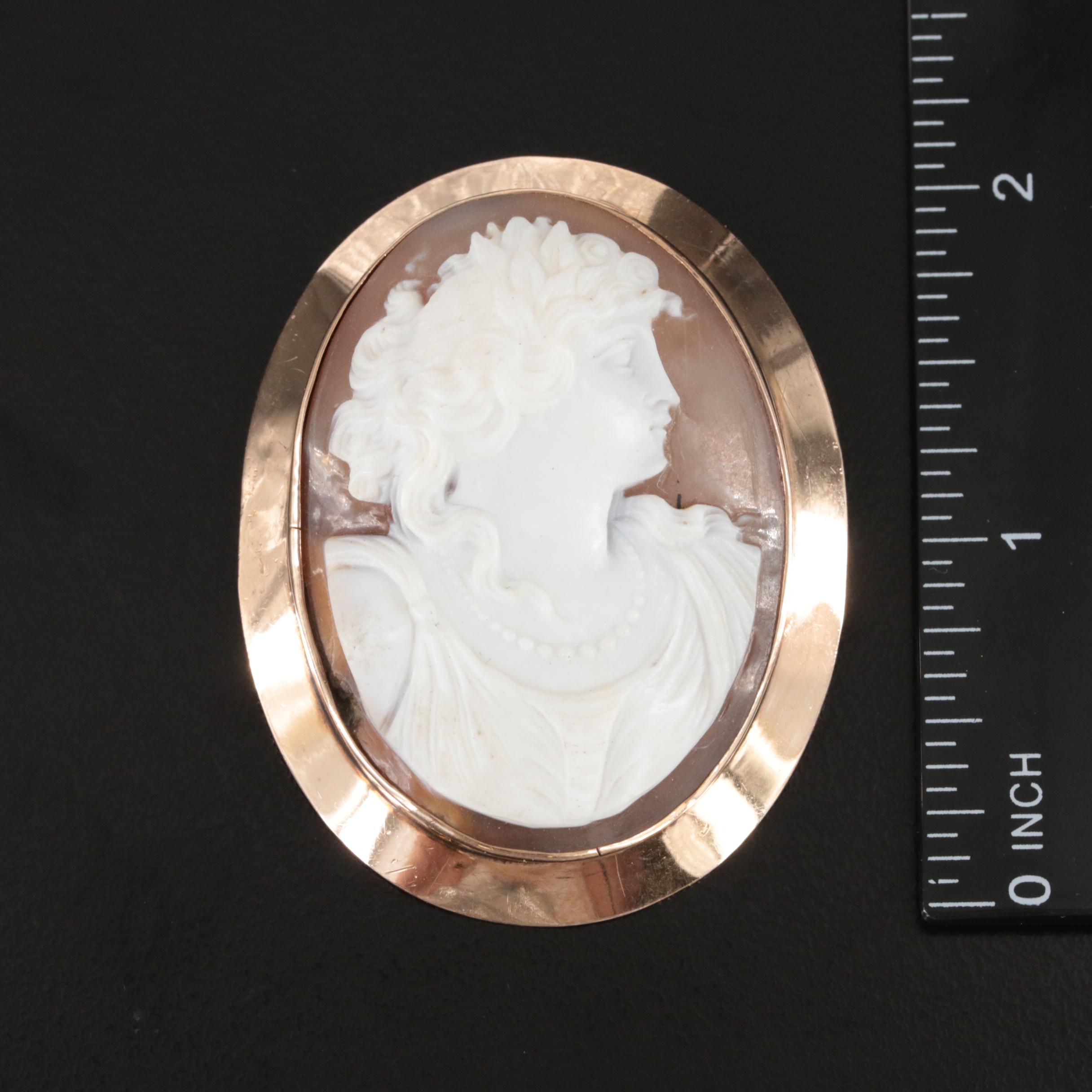 10K Shell Cameo Converter Brooch