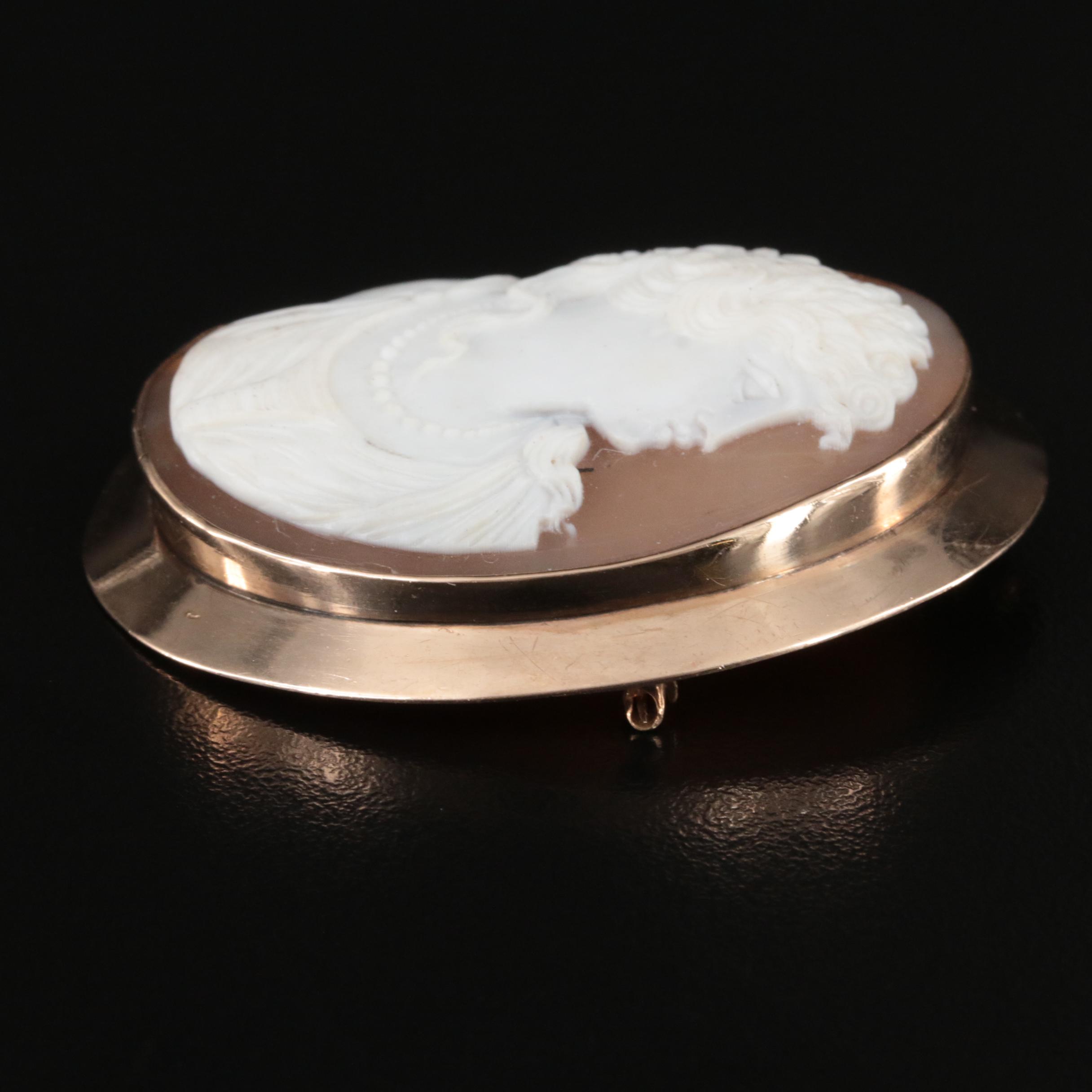 10K Shell Cameo Converter Brooch