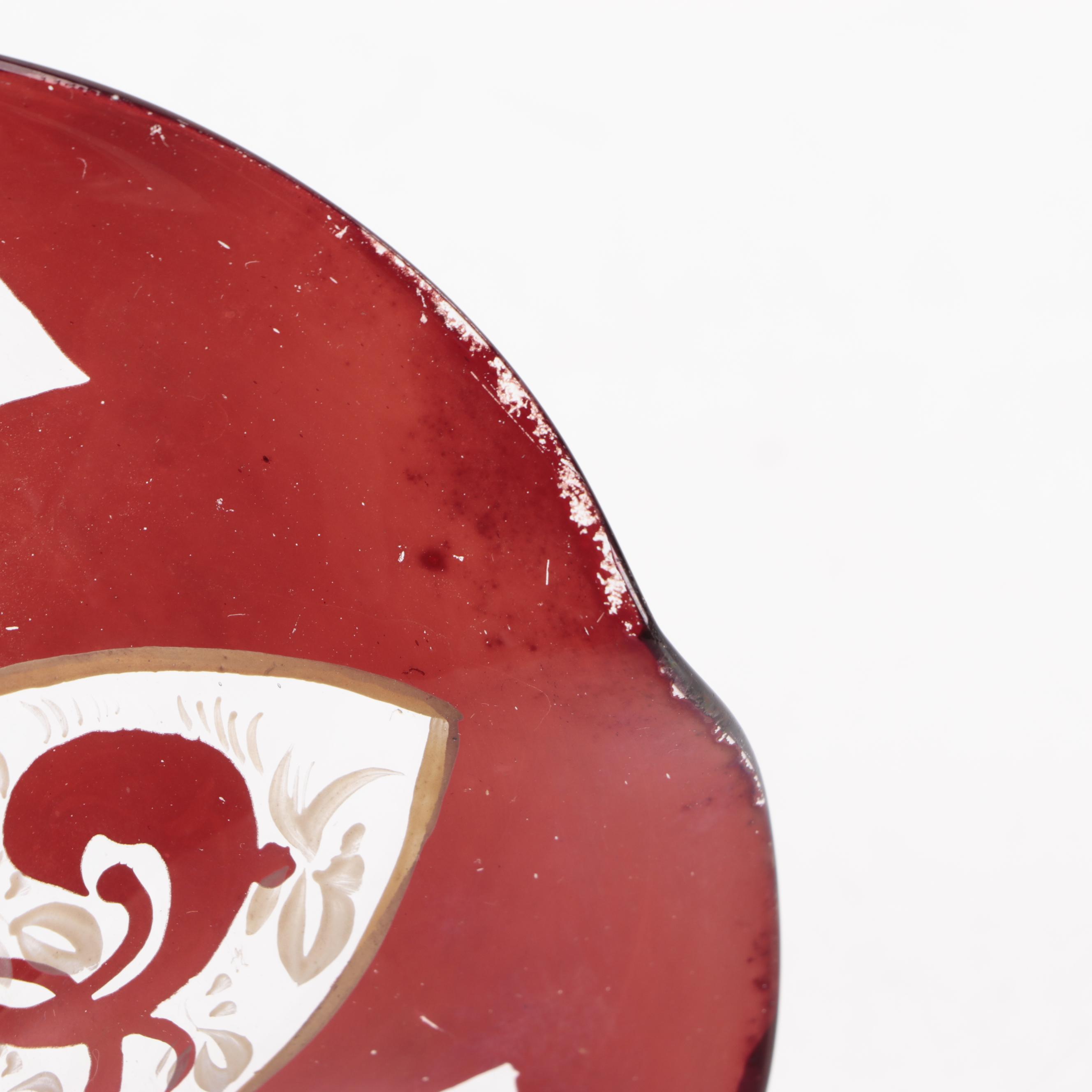 Basketweave Cased Glass Shakers and Mustard Pot with Bohemian Glass