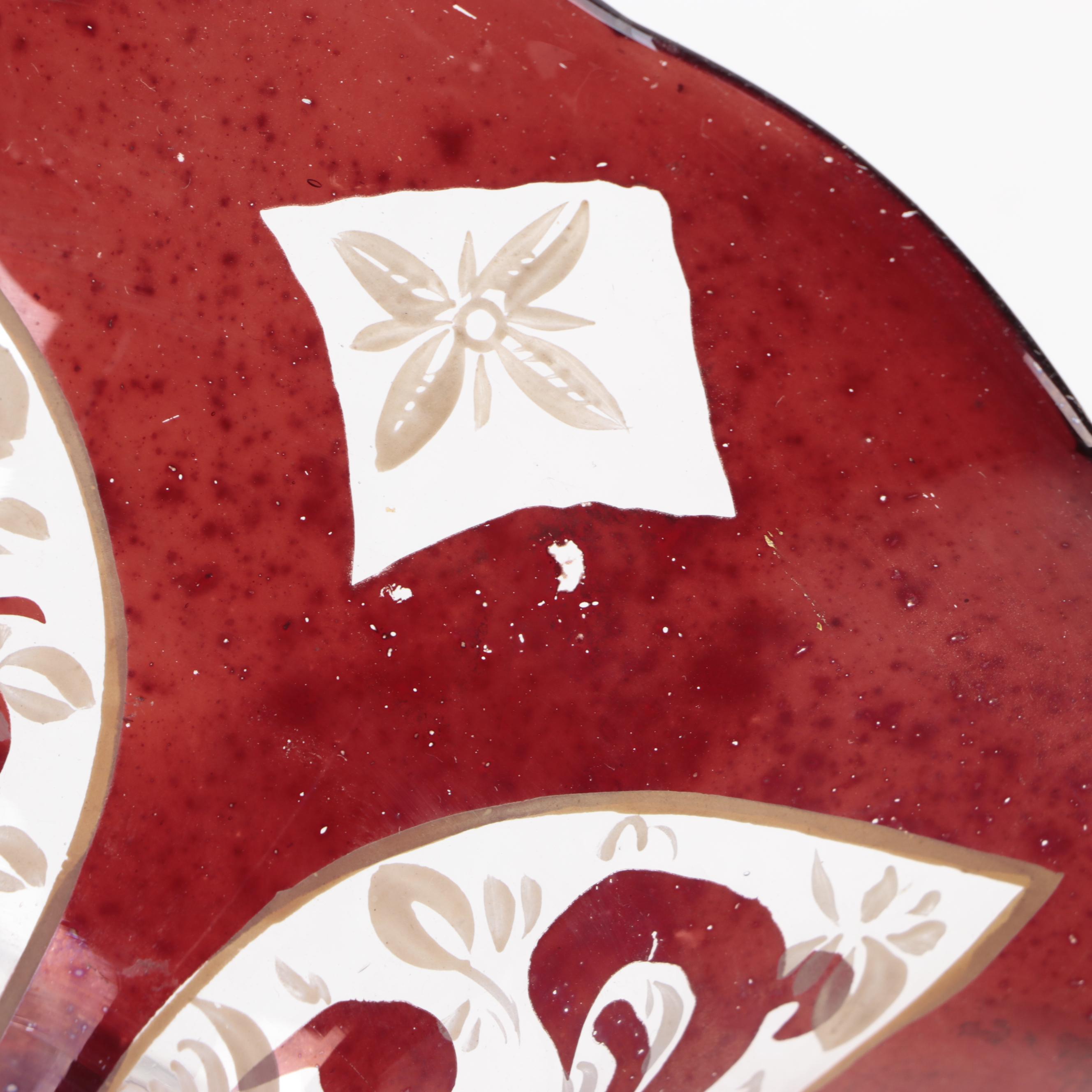 Basketweave Cased Glass Shakers and Mustard Pot with Bohemian Glass