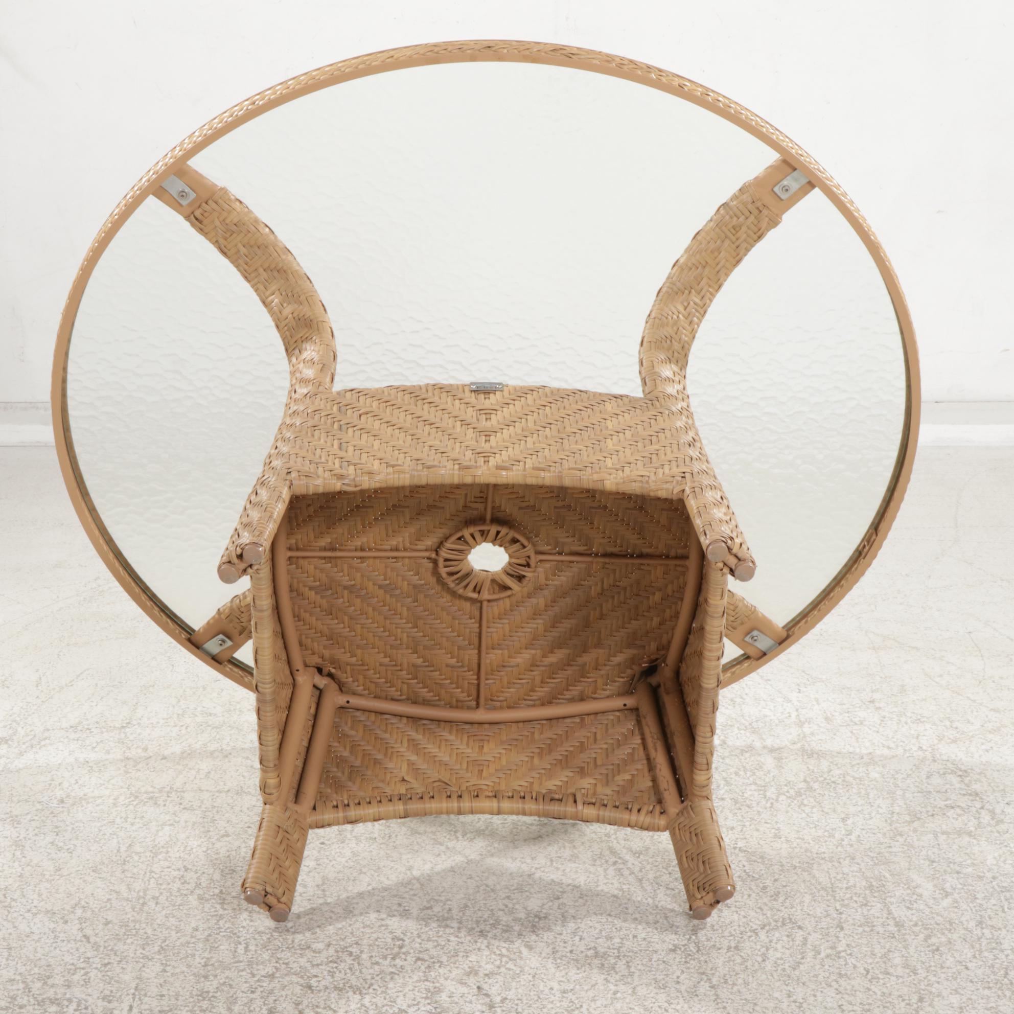 Ebel Resin Wicker Glass Top Patio Dining Table and Pair of Armchairs