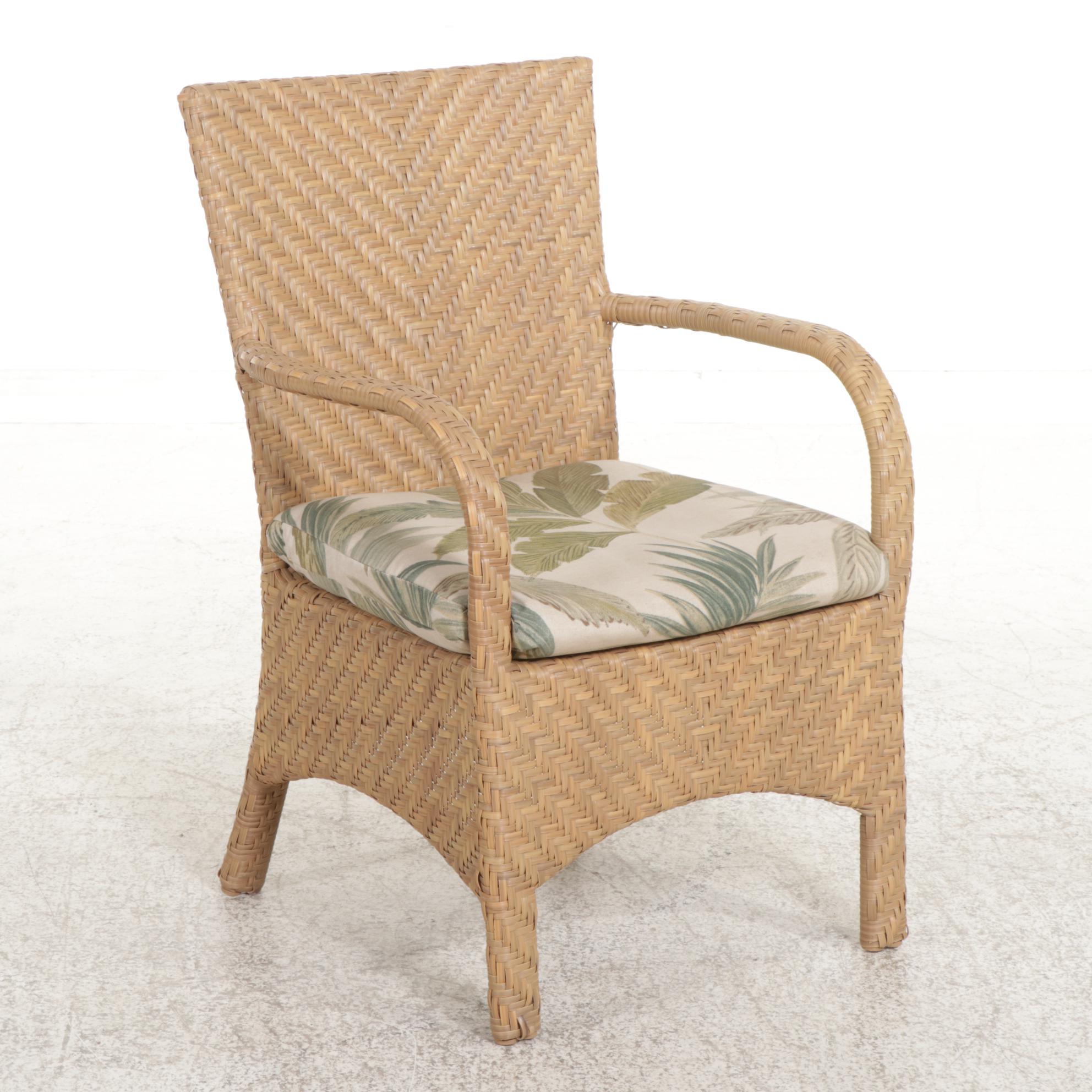 Ebel Resin Wicker Glass Top Patio Dining Table and Pair of Armchairs