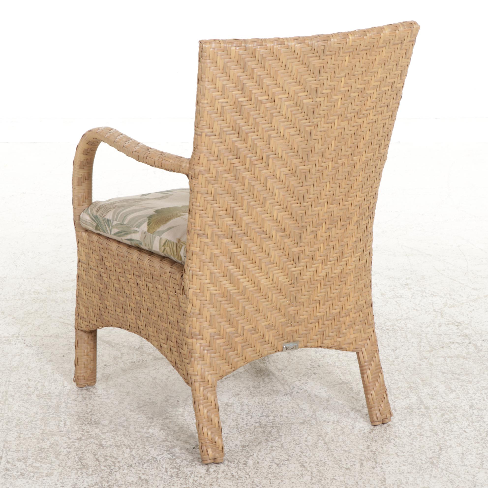 Ebel Resin Wicker Glass Top Patio Dining Table and Pair of Armchairs