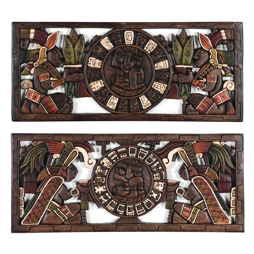 Aztec Style Carved Wood Wall-Hangings