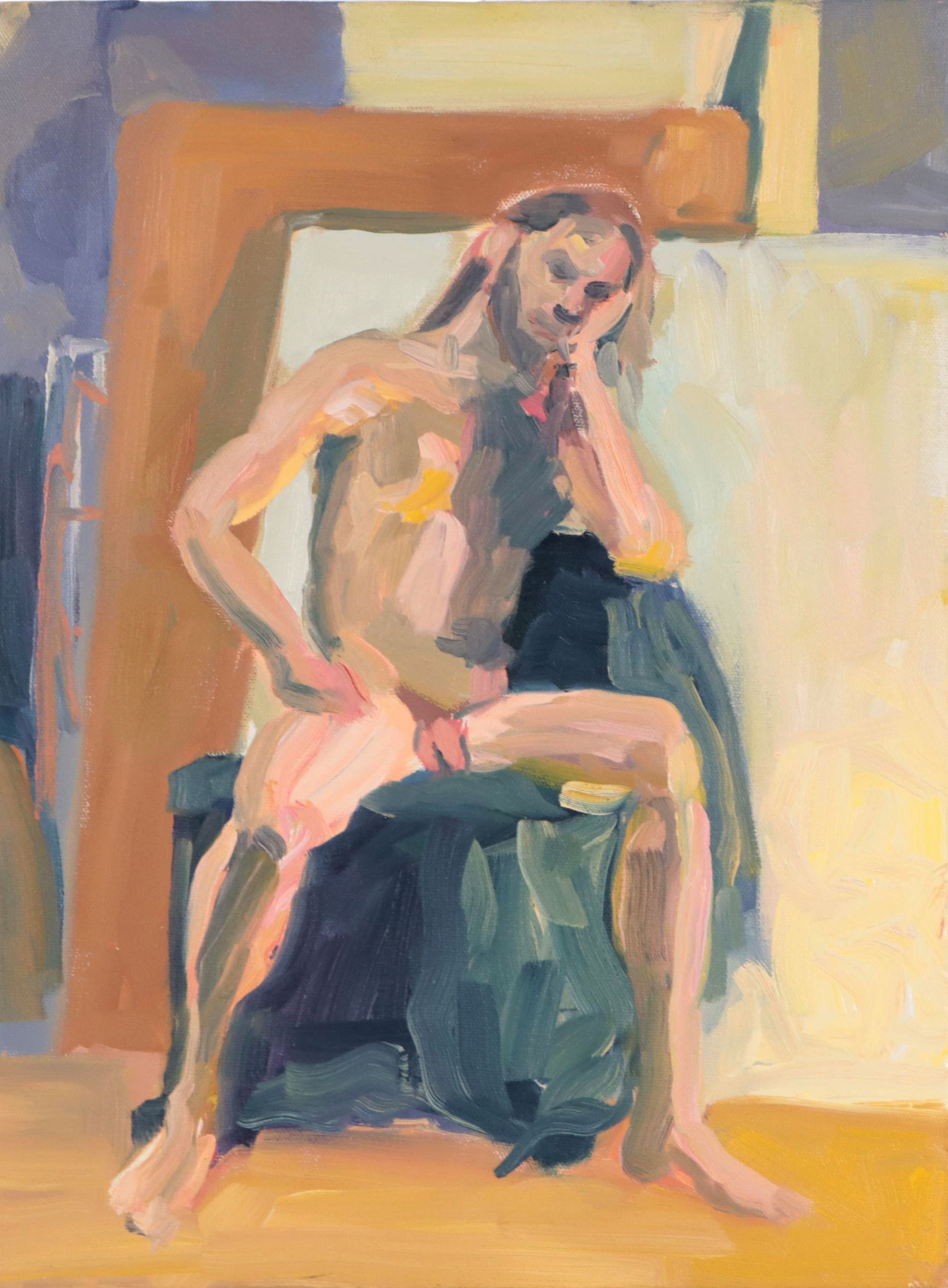 Katrina Halter Figurative Acrylic Painting of Seated Nude, 1991