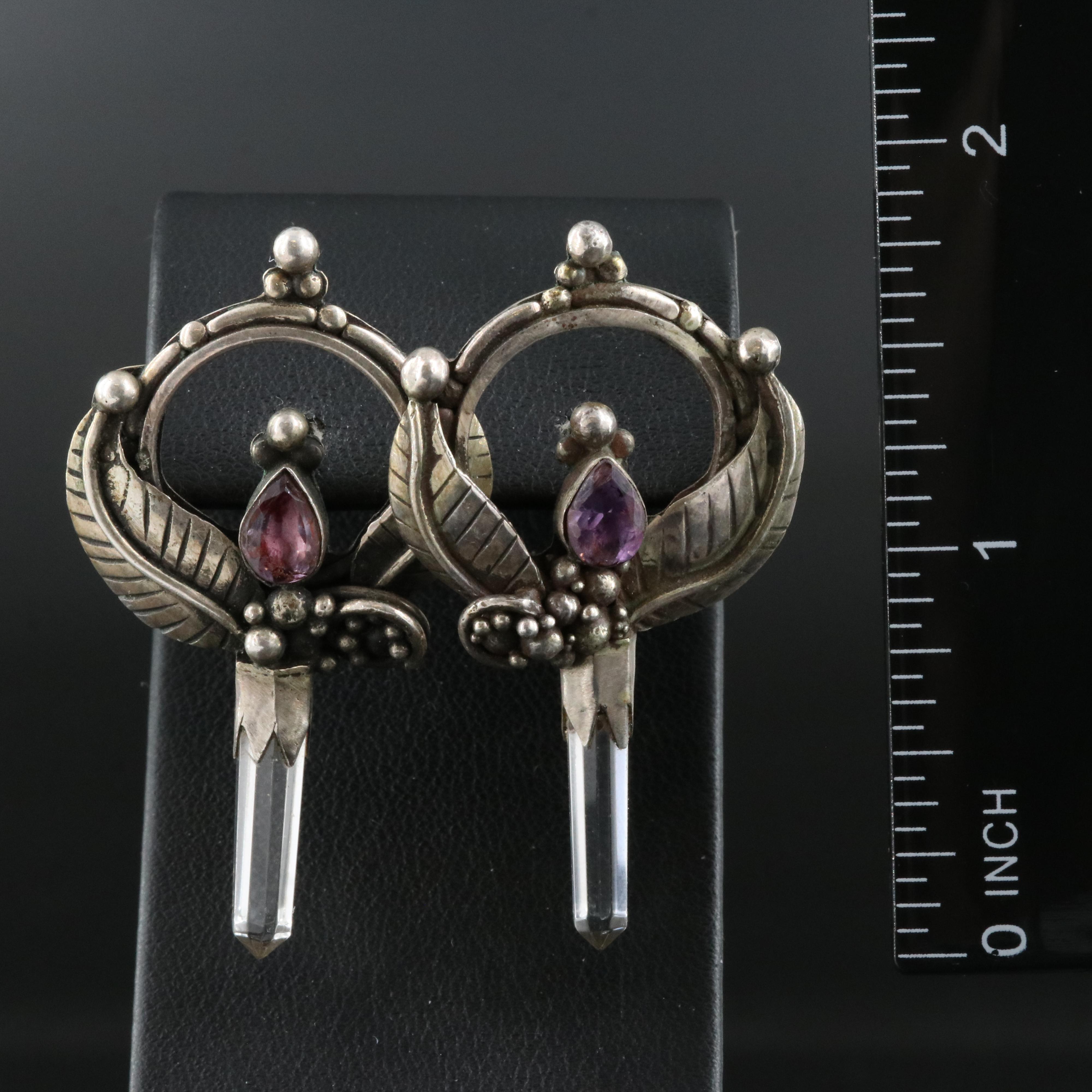 Sterling Amethyst and Rock Crystal Quartz Earrings