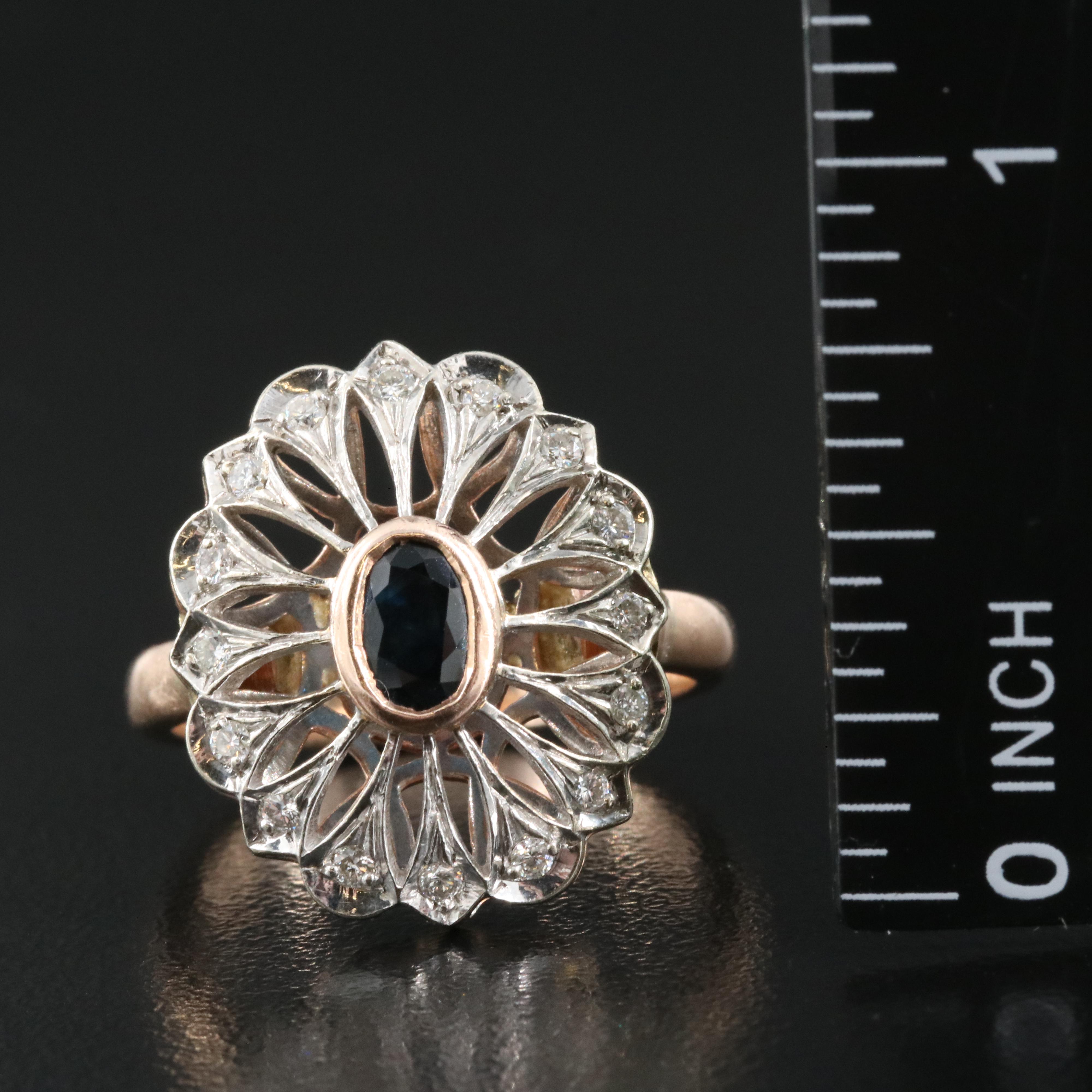 10K Rose Gold Sapphire and Diamond Ring with 14K White Gold Accents