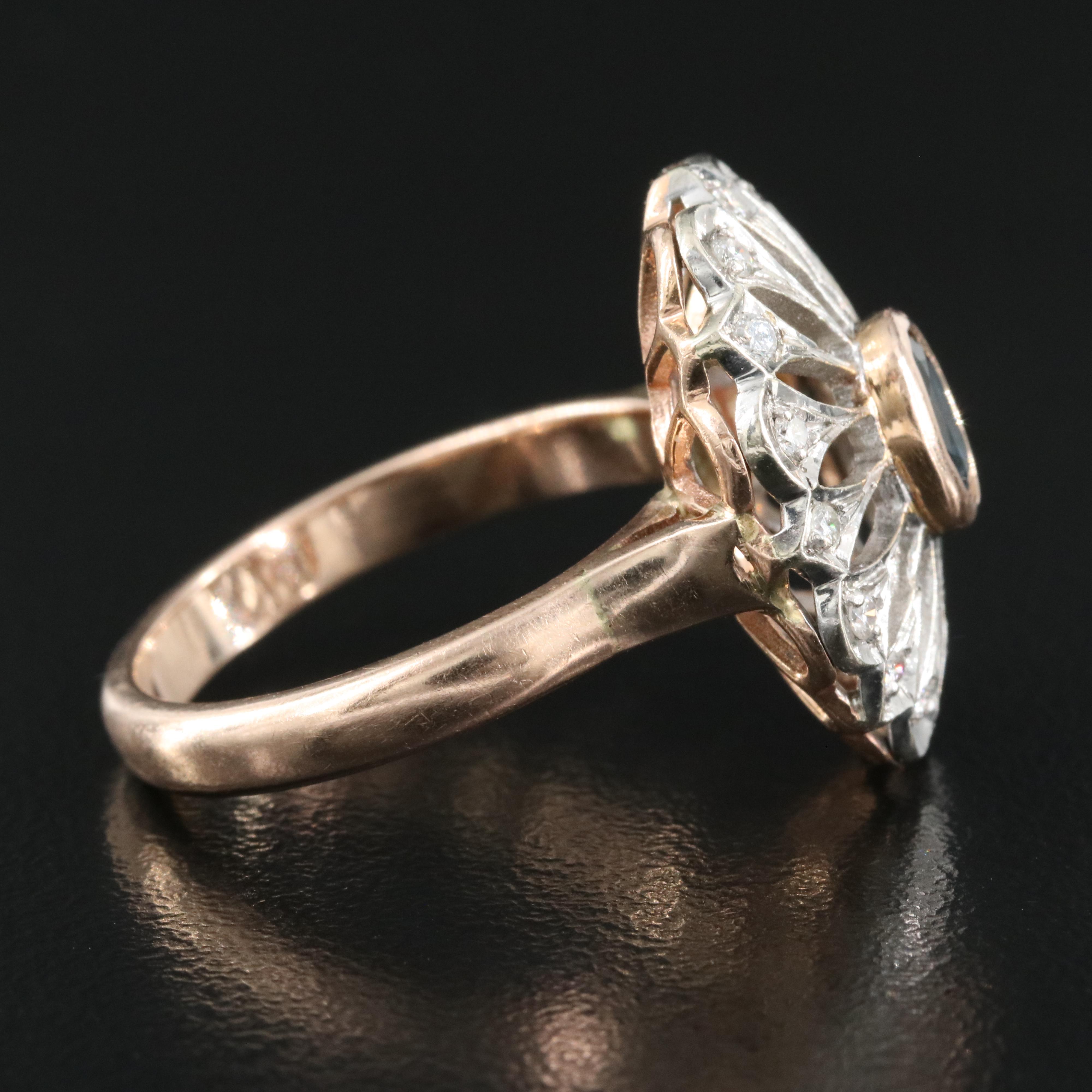 10K Rose Gold Sapphire and Diamond Ring with 14K White Gold Accents