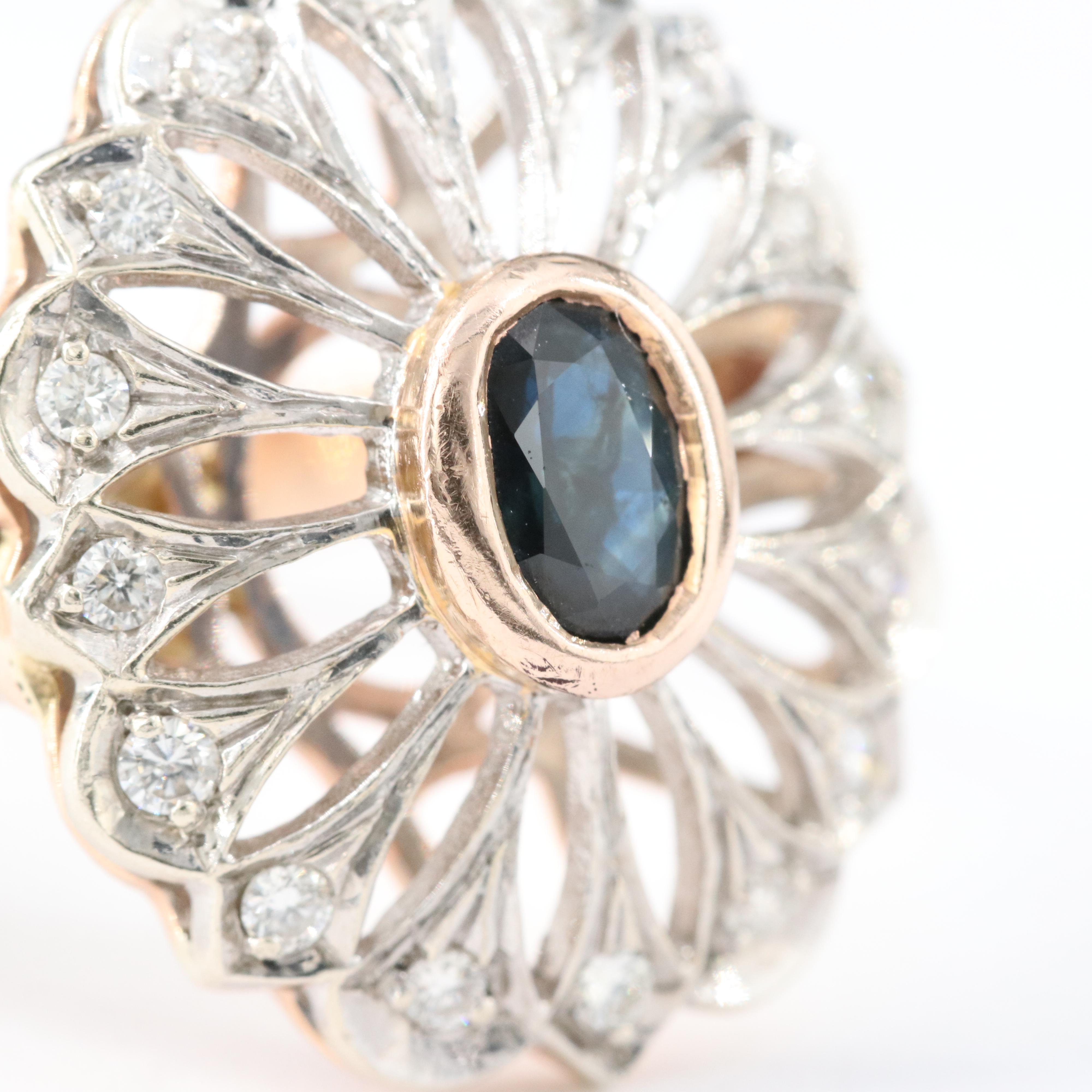 10K Rose Gold Sapphire and Diamond Ring with 14K White Gold Accents