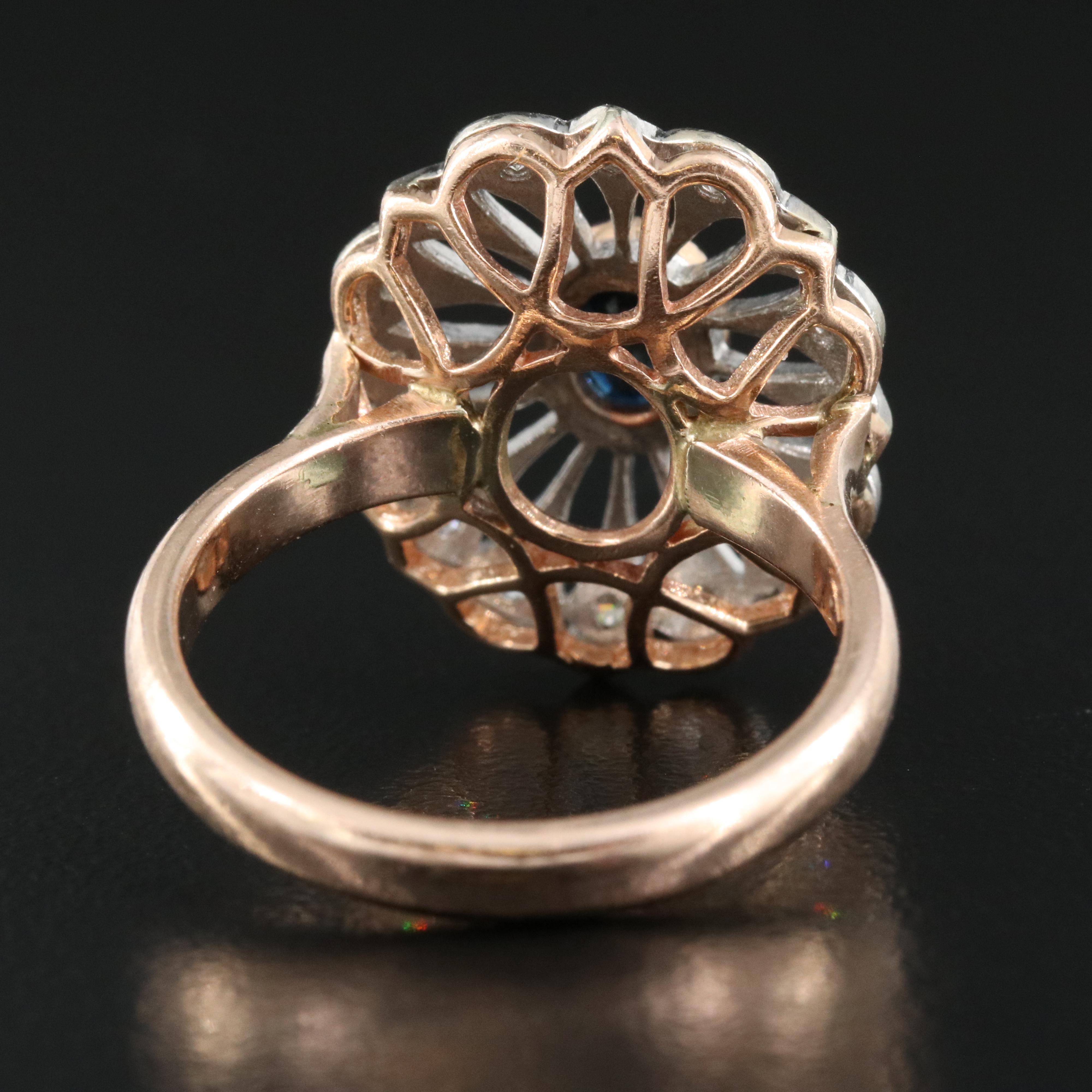 10K Rose Gold Sapphire and Diamond Ring with 14K White Gold Accents