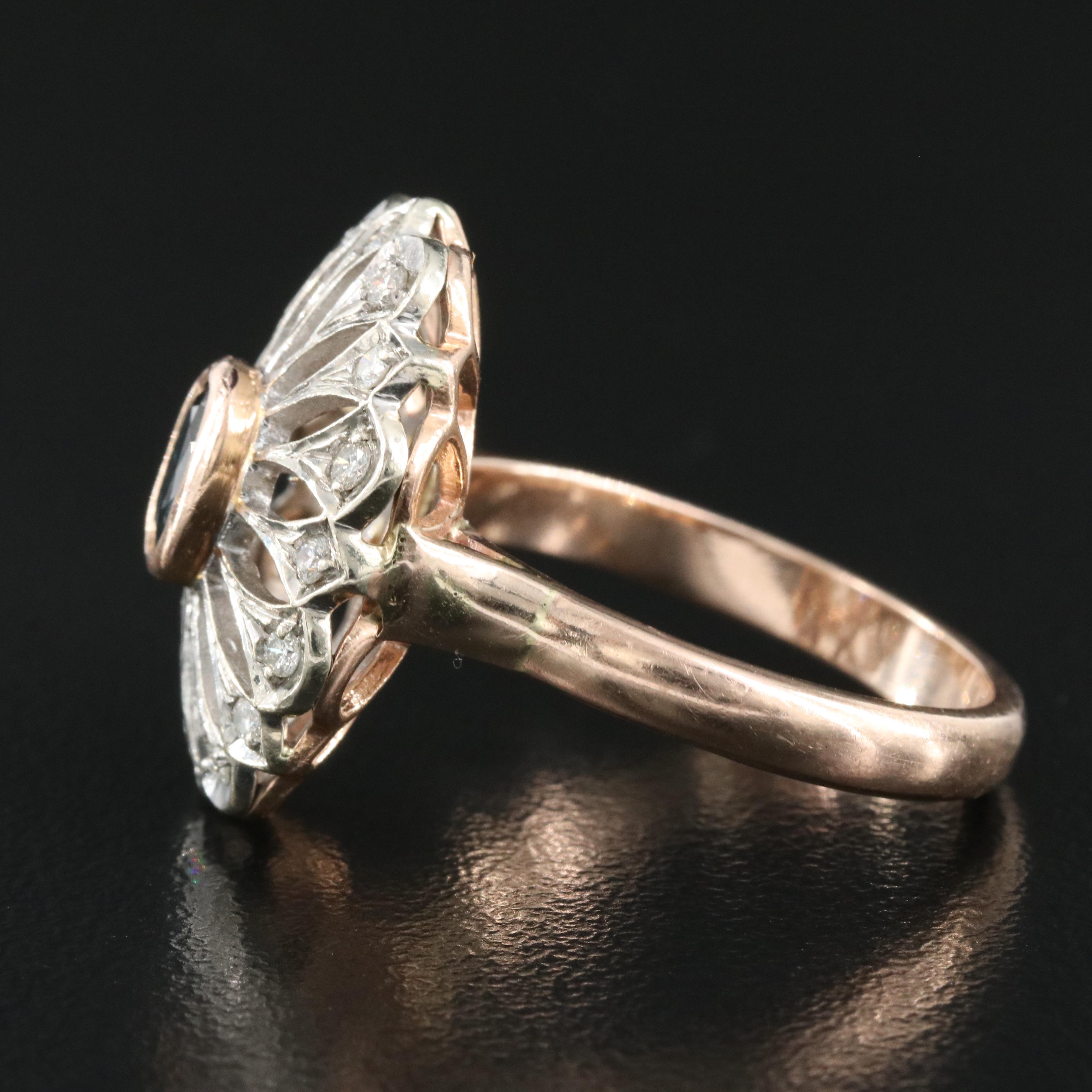 10K Rose Gold Sapphire and Diamond Ring with 14K White Gold Accents