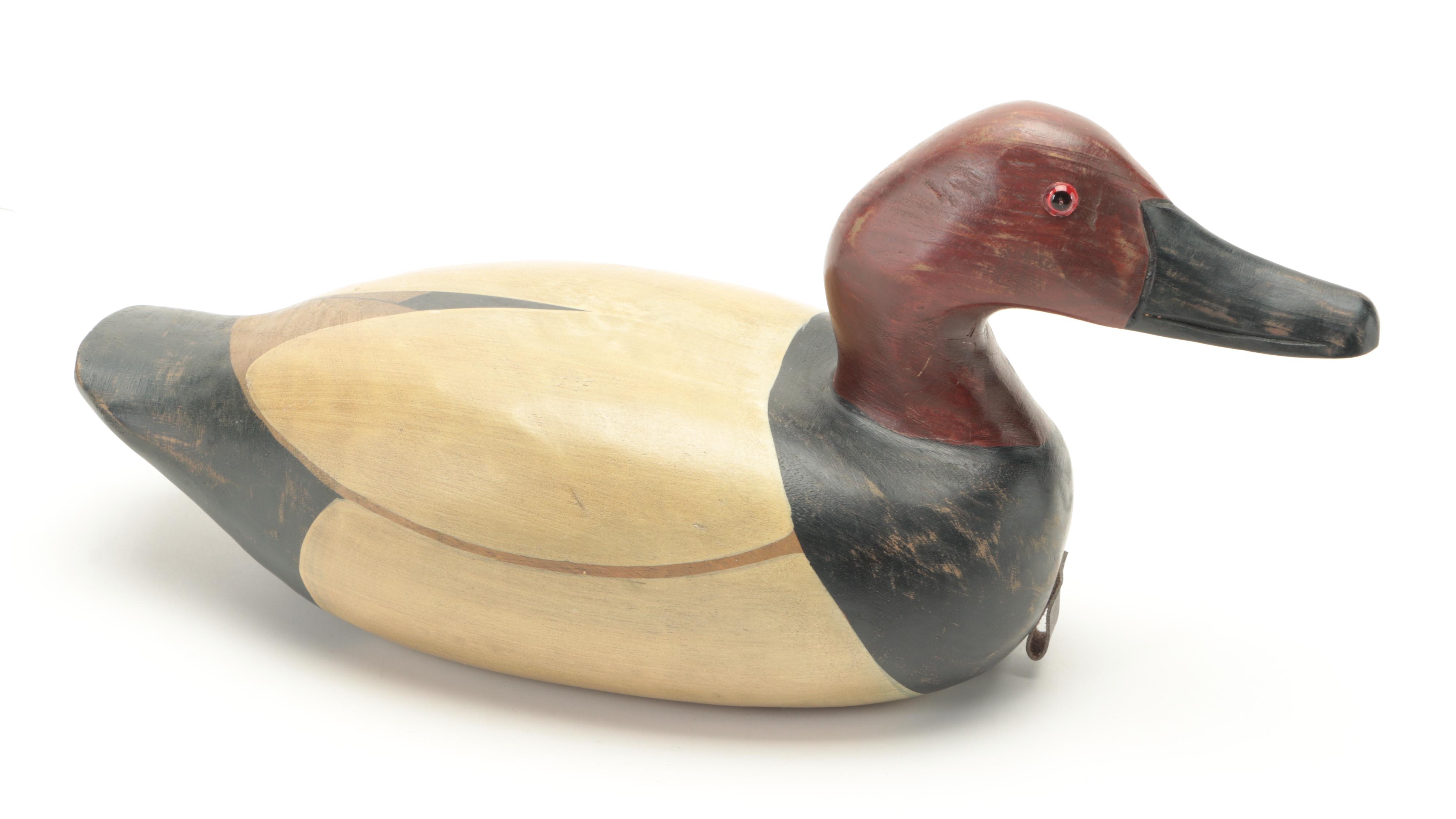 Hand-Carved Painted Wood Canvas Back and Other Duck Decoys