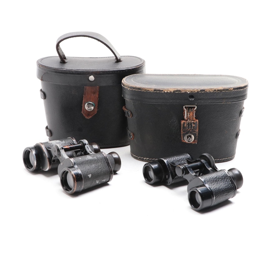 Ernst Leitz Wetzlar BIDOX and Clomont MIMA Binoculars with Leather Cases