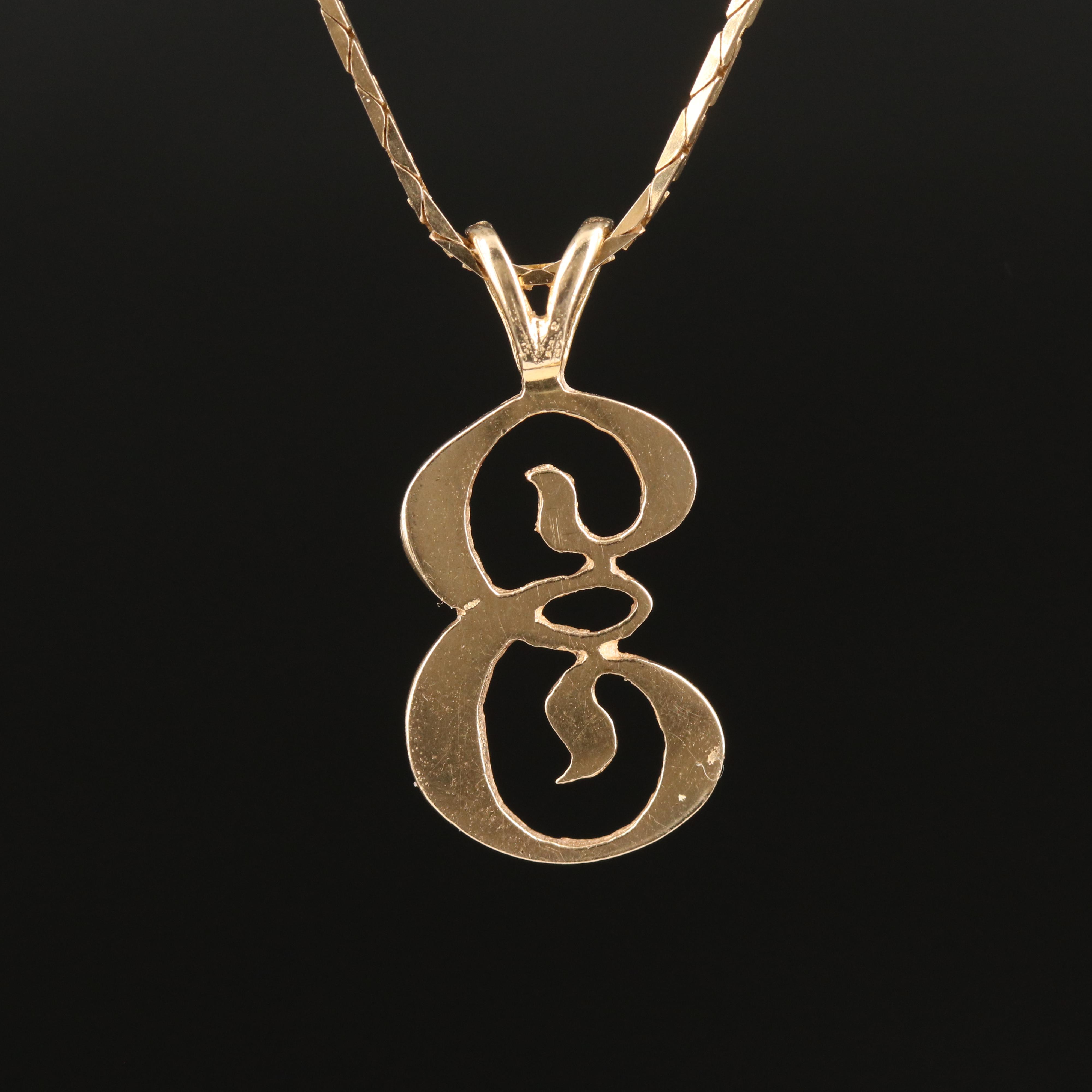 14K "E" Initial Pendant Necklace