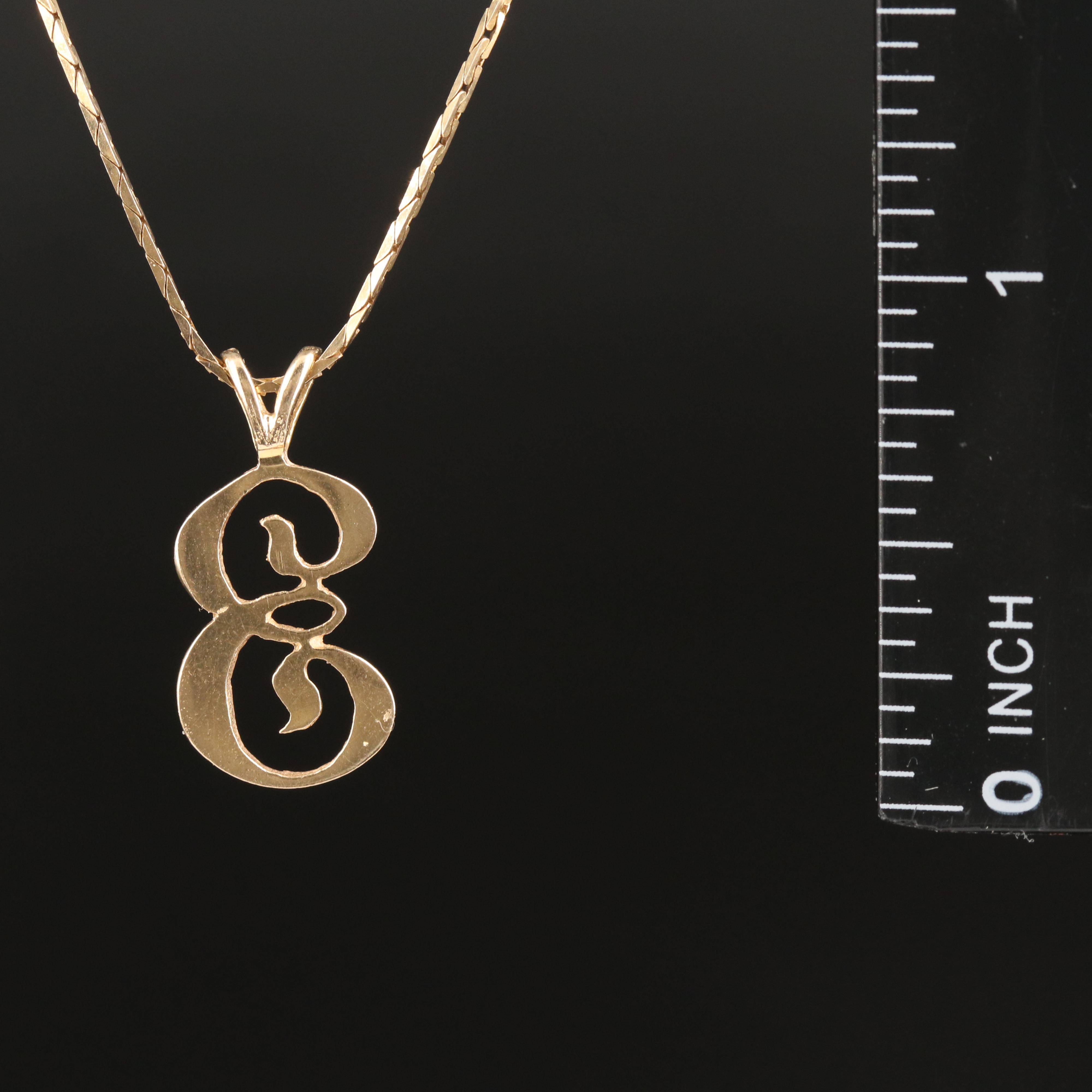 14K "E" Initial Pendant Necklace