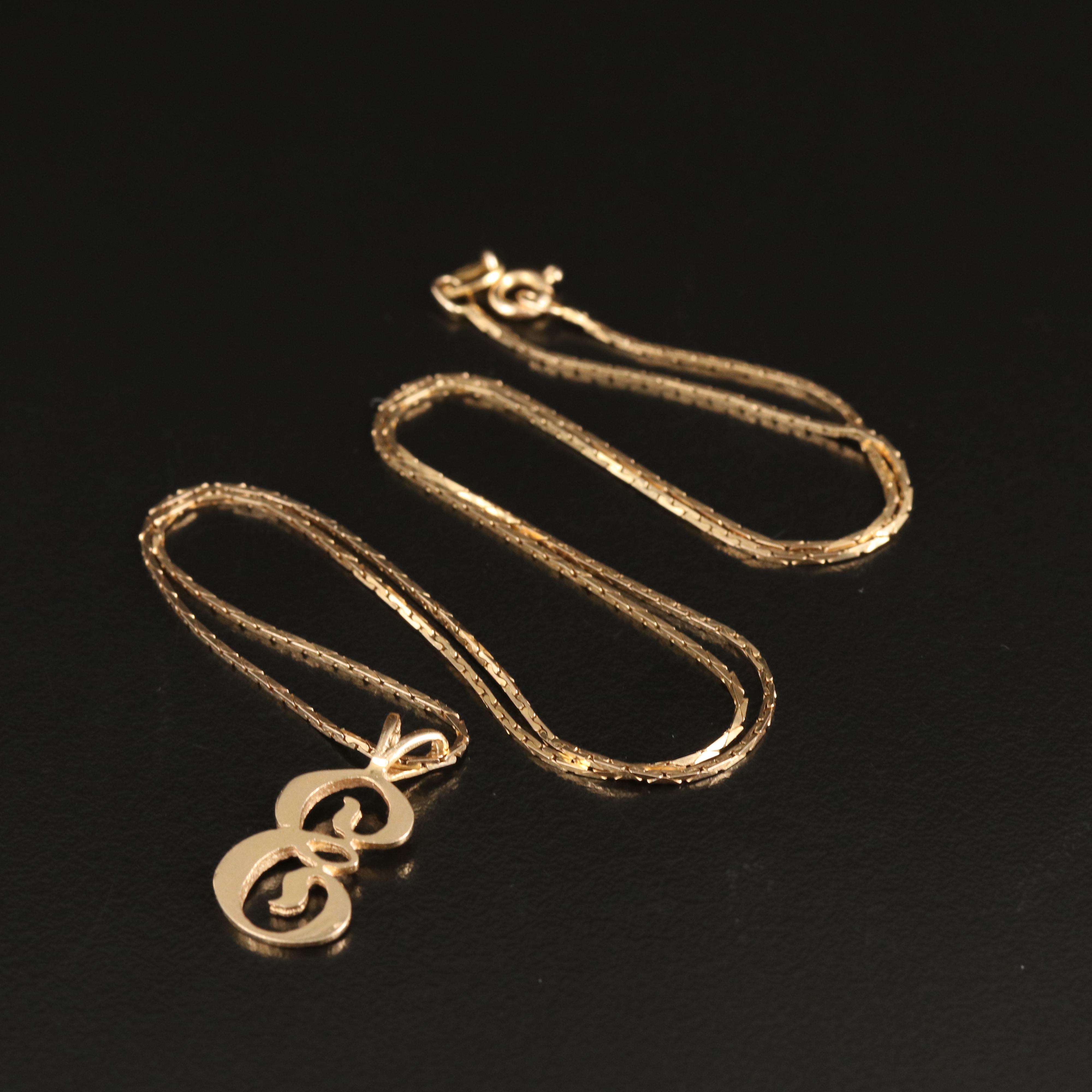 14K "E" Initial Pendant Necklace