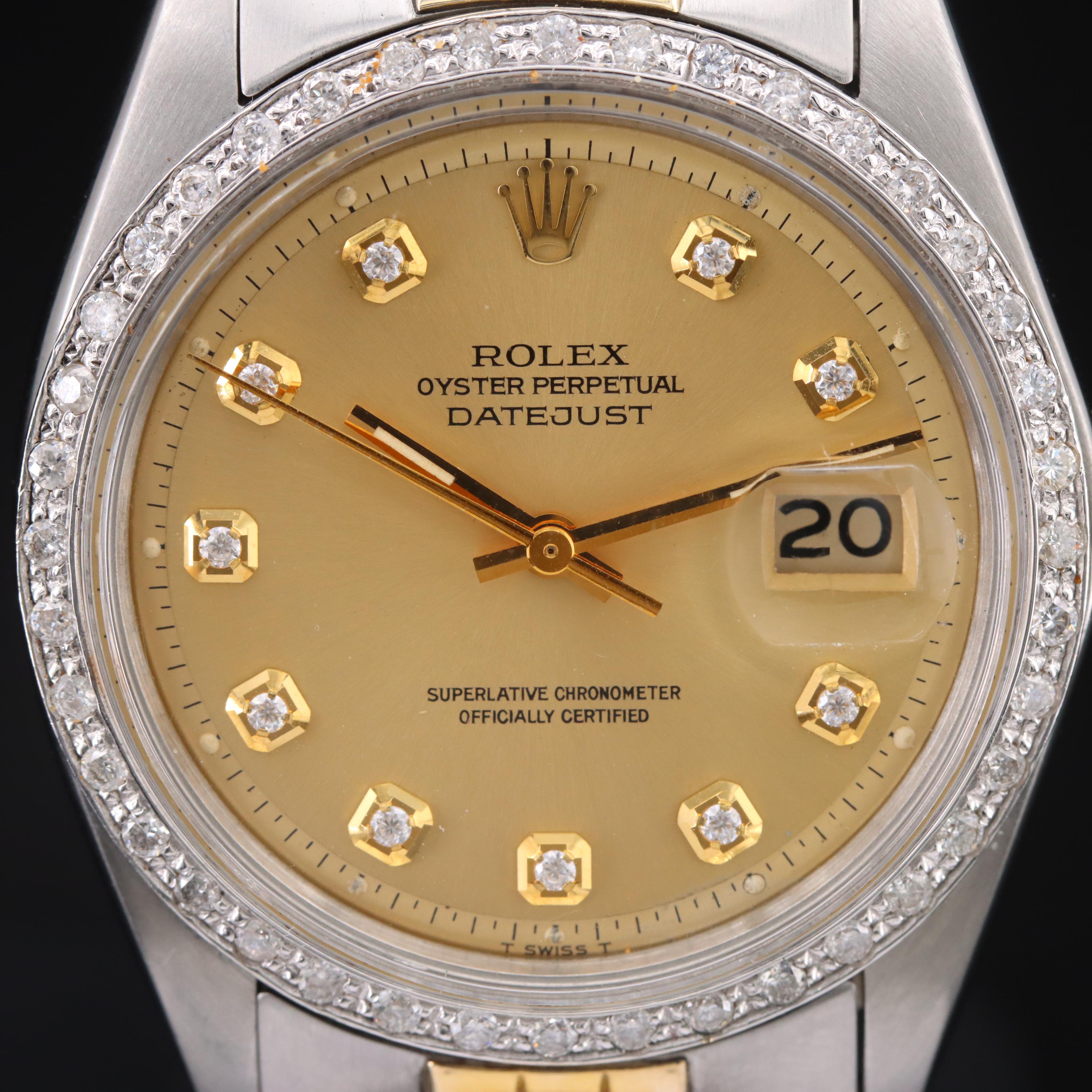 1973 Rolex Datejust Diamond and Moissanite Watch