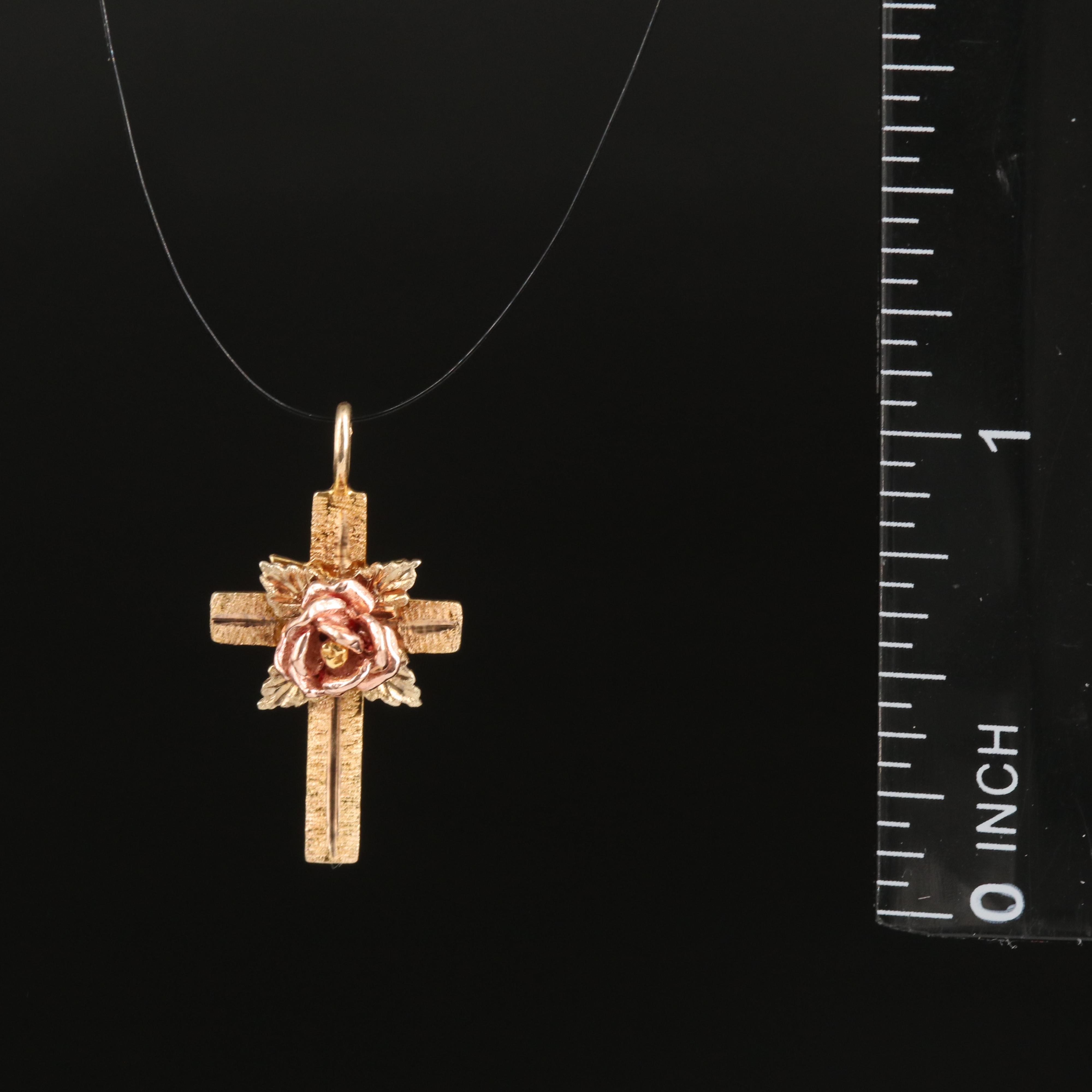 10K Rose Cross Pendant with Rose Gold Accent