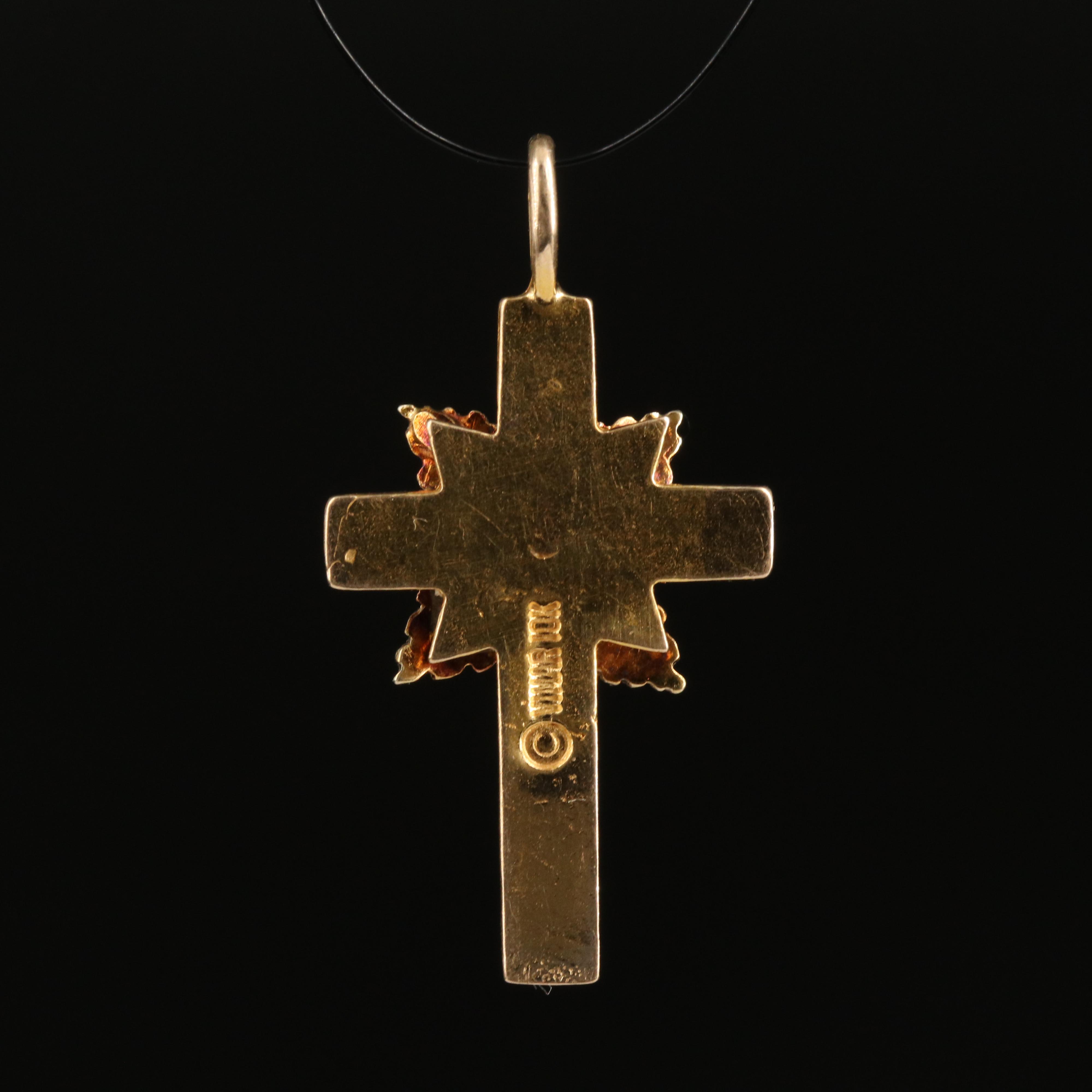 10K Rose Cross Pendant with Rose Gold Accent