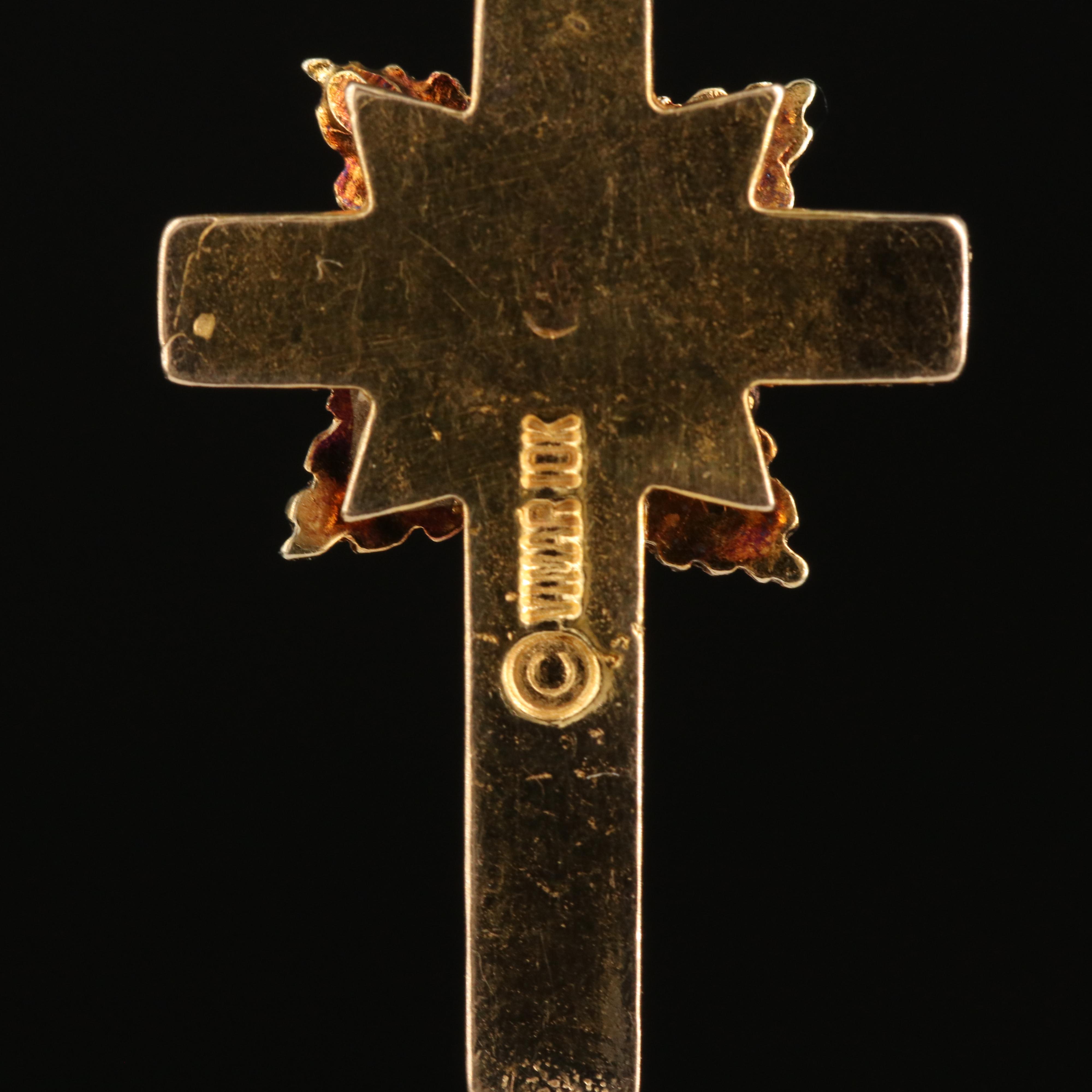 10K Rose Cross Pendant with Rose Gold Accent